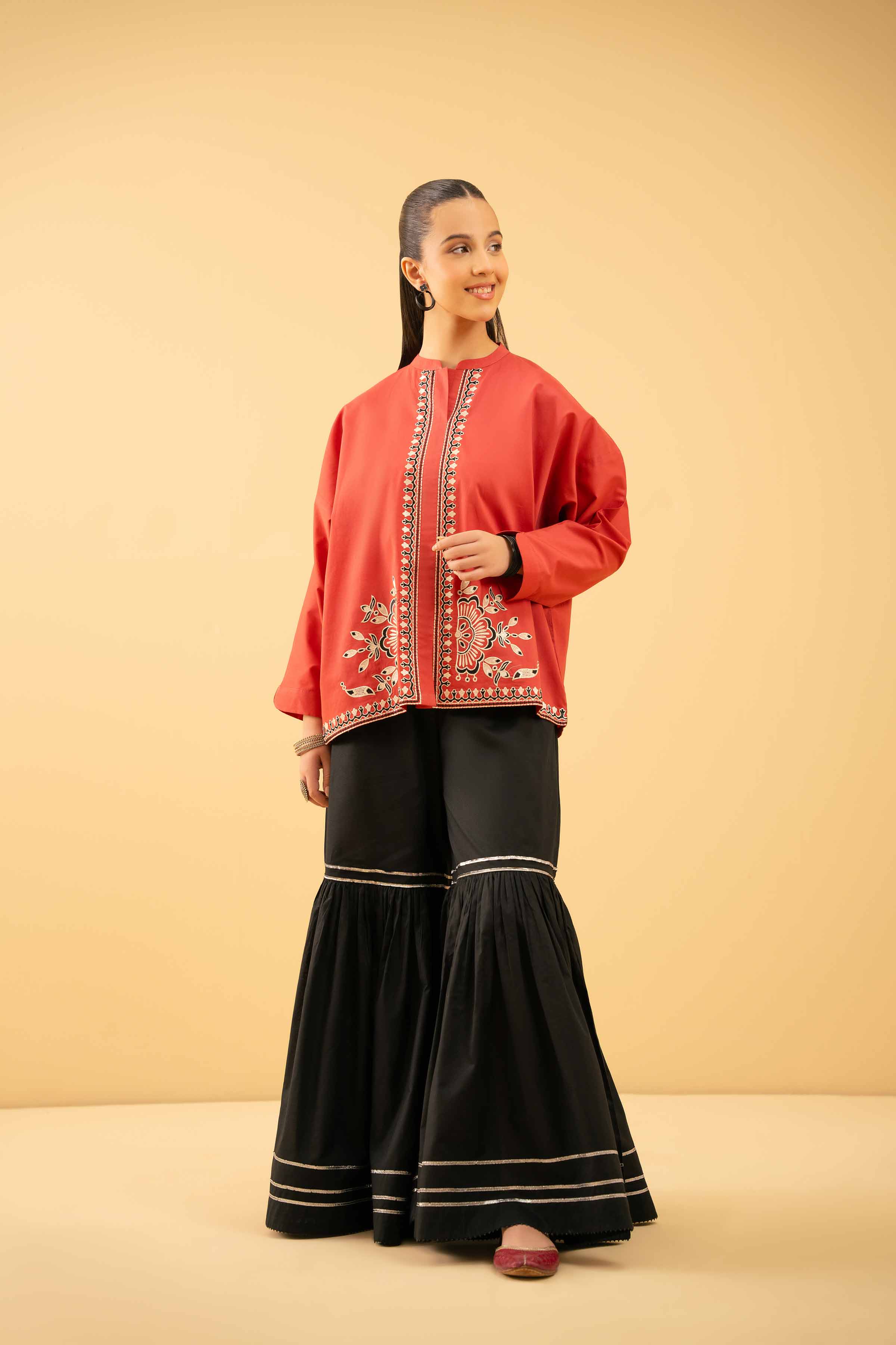 NishatUK - Rust Embroidered Cambric 1-piece ready to wear Tunic