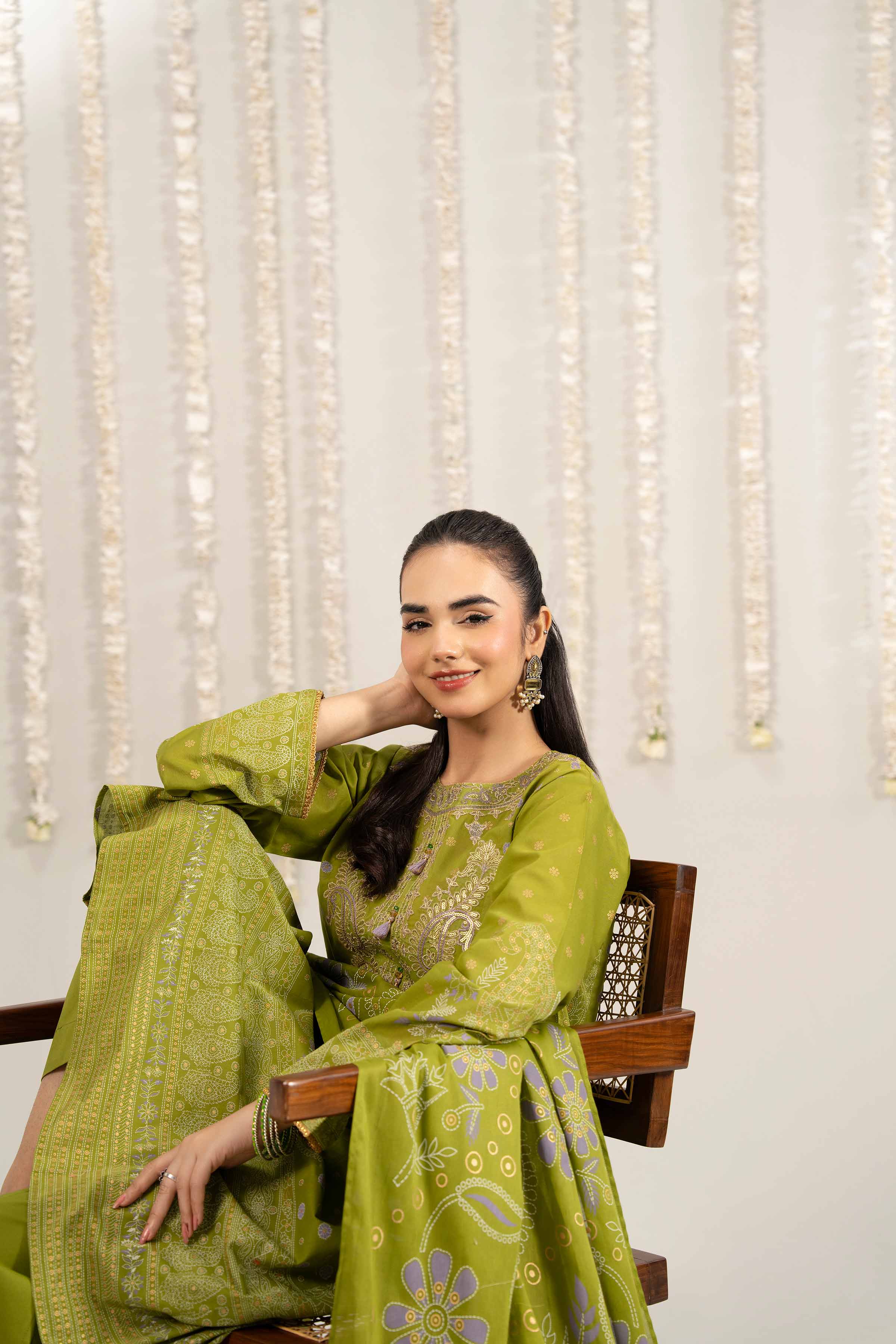 NishatUK - Olive Green Embroidered Lawn 3-piece ready to wear Suit