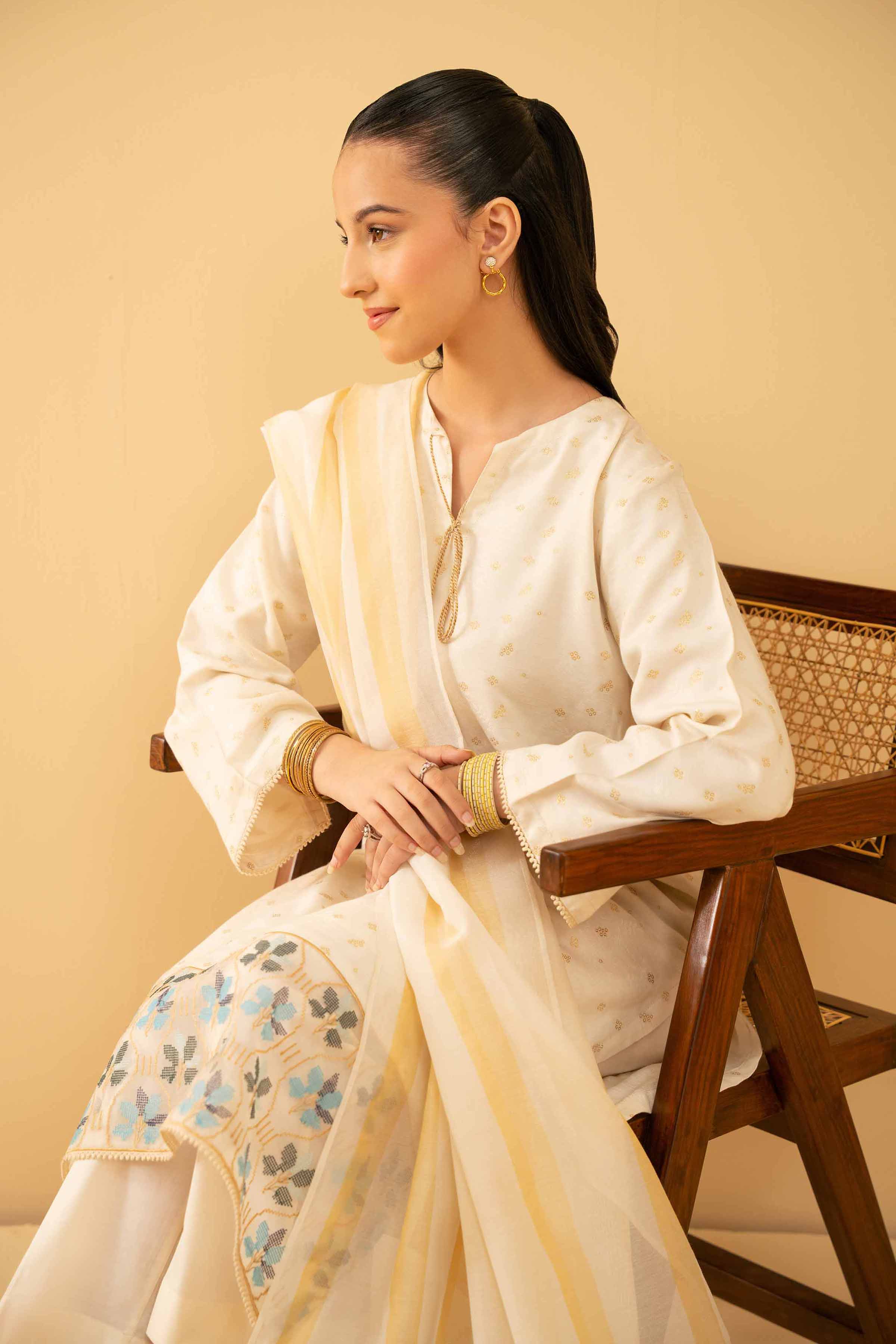 NishatUK - White Embroidered Jacquard 3-piece ready to wear Suit