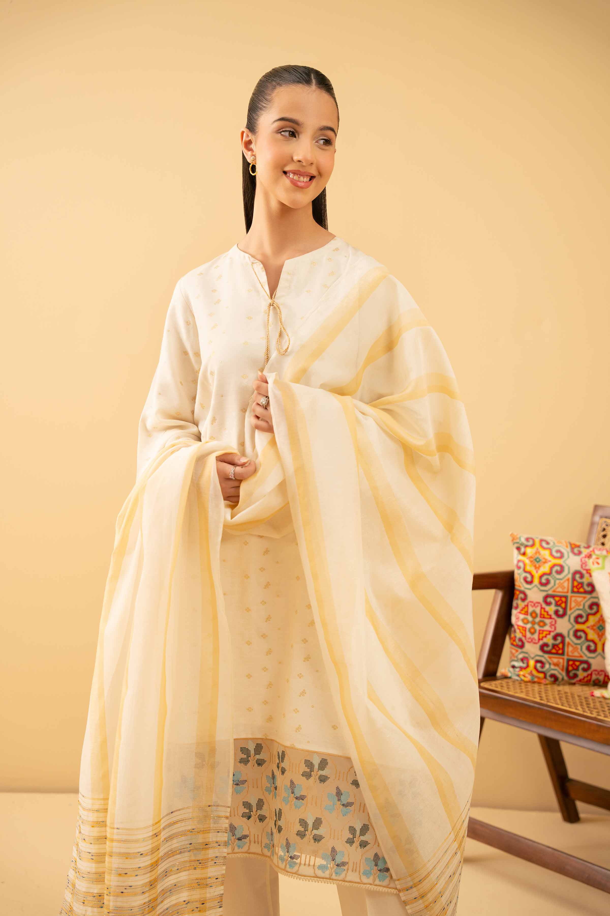 NishatUK - White Embroidered Jacquard 3-piece ready to wear Suit
