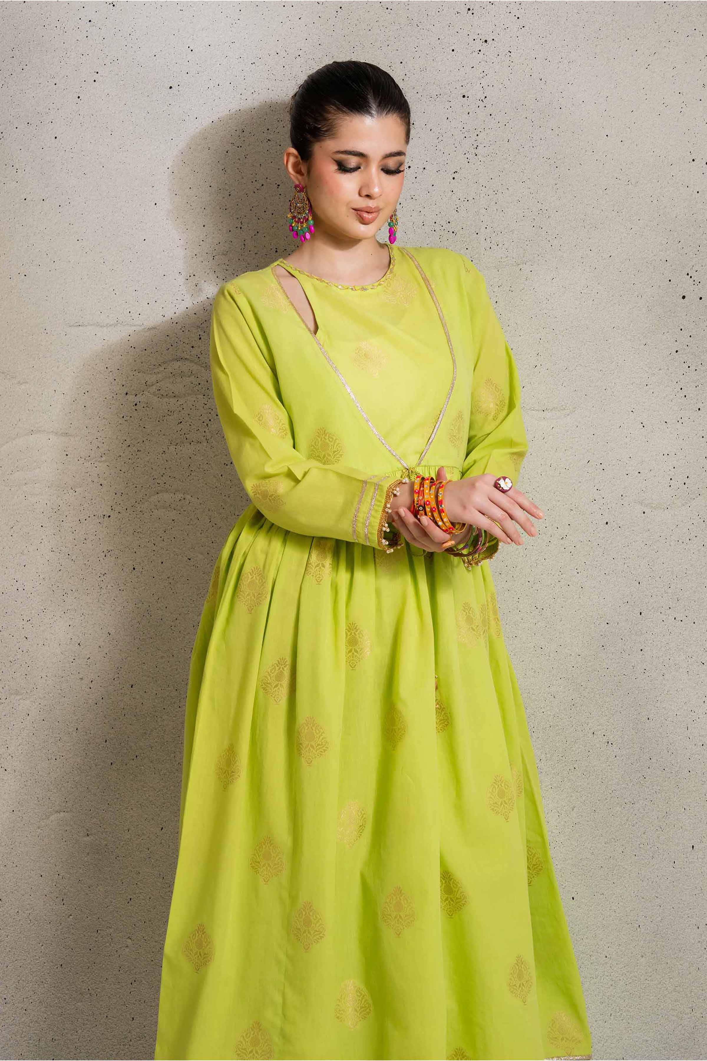 NishatUK - Parrot Green Solids Jacquard 2-piece ready to wear Dress