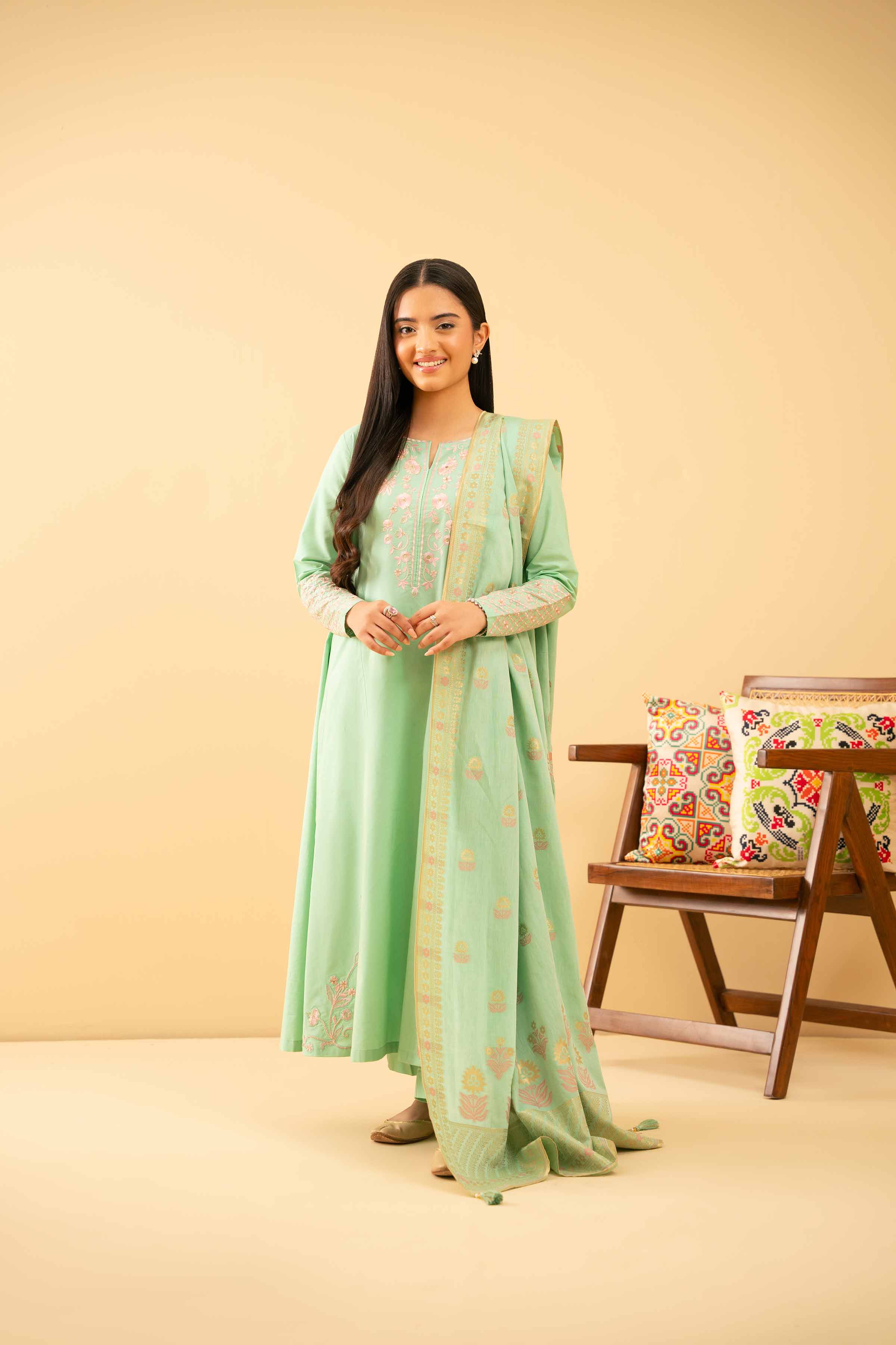 NishatUK - Green Embroidered Cambric 3-piece ready to wear Suit