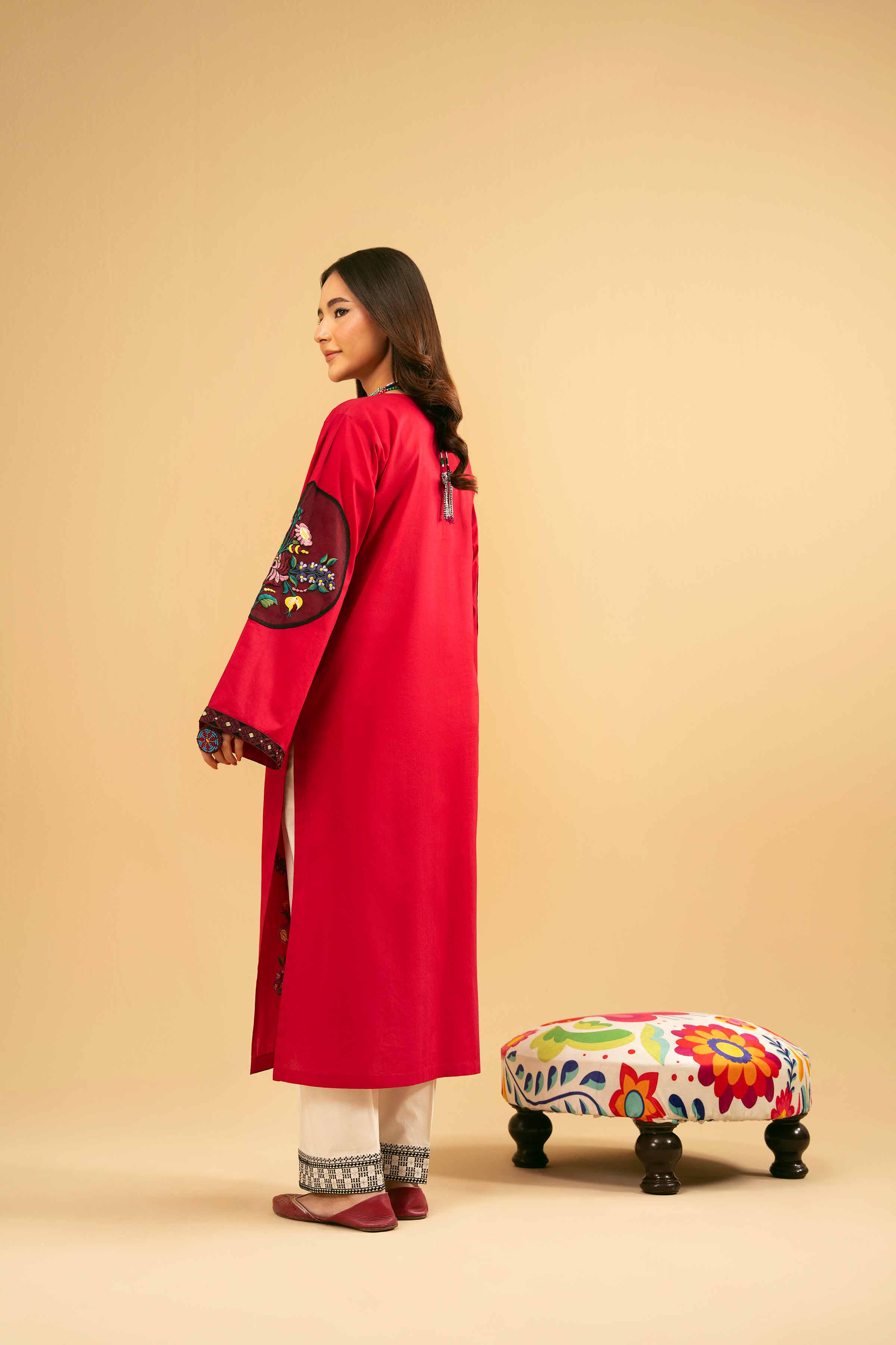 NishatUK - Shocking Pink Embroidered Cambric 1-piece ready to wear Kurta