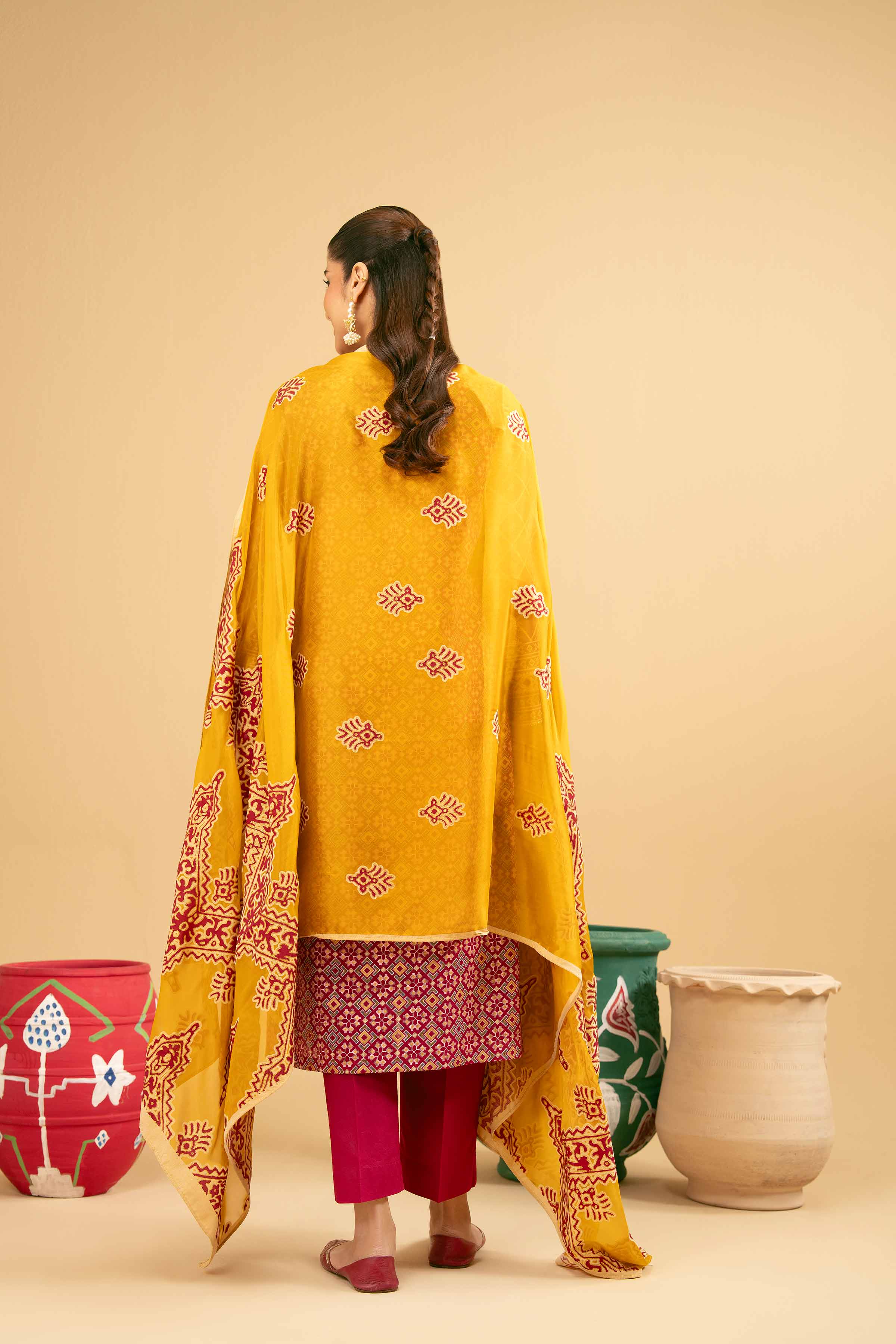 NishatUK - Red Embroidered  Lawn 3-piece ready to wear Suit