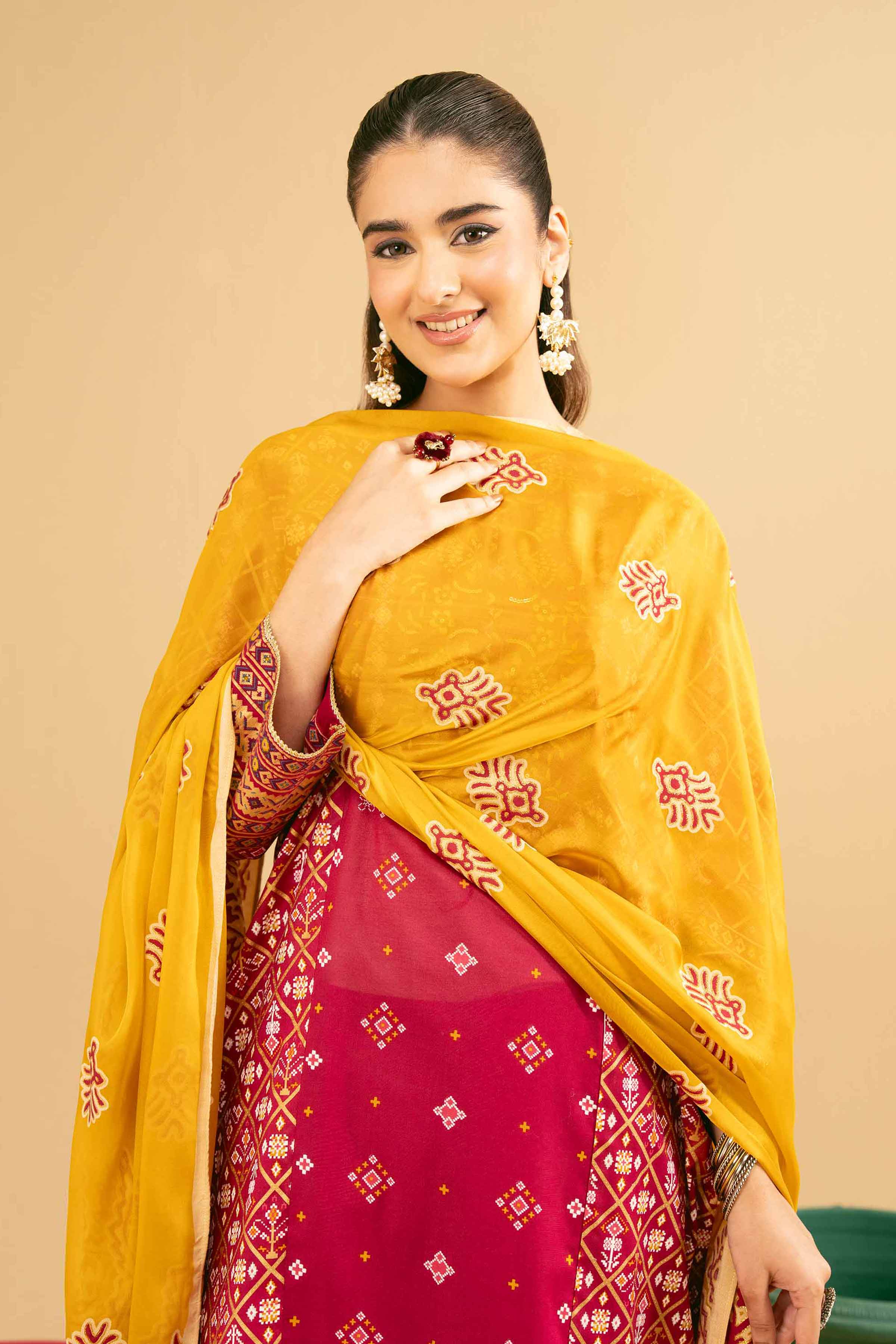 NishatUK - Red Embroidered  Lawn 3-piece ready to wear Suit