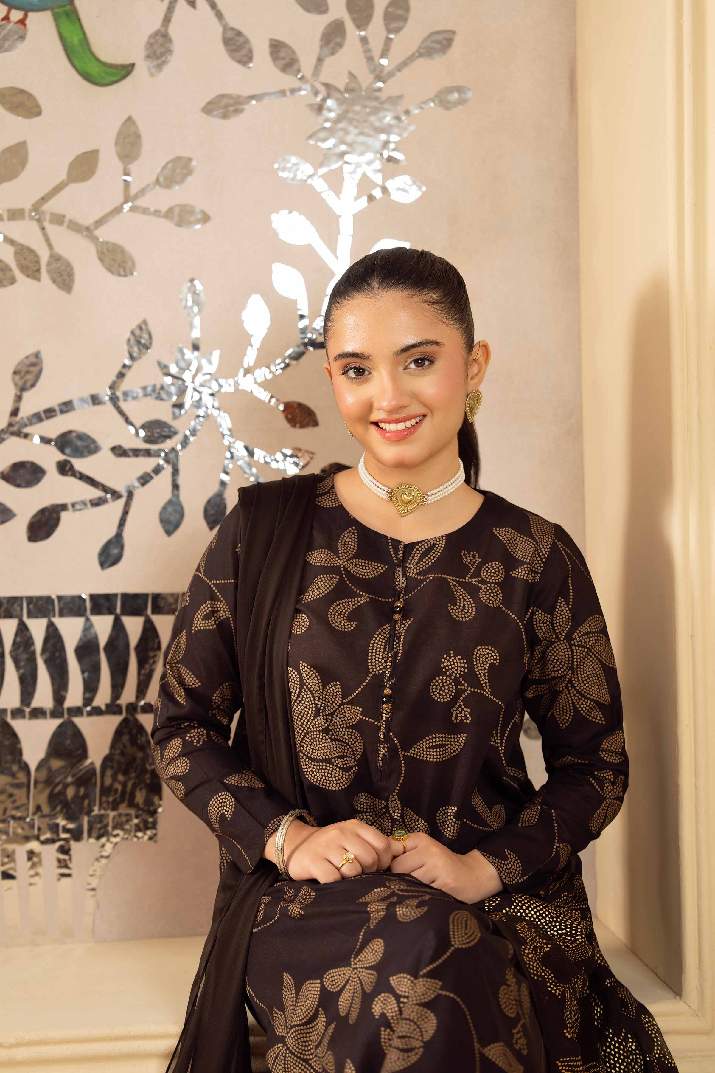 NishatUK - Black Printed Lawn 3-piece ready to wear Suit