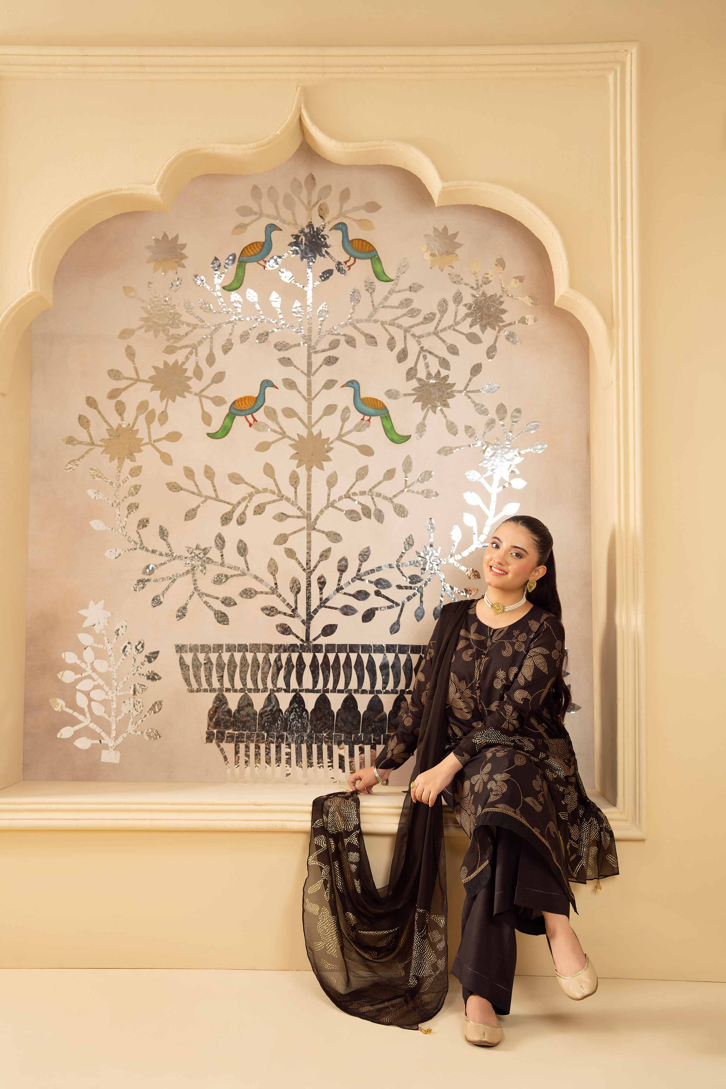 NishatUK - Black Printed Lawn 3-piece ready to wear Suit