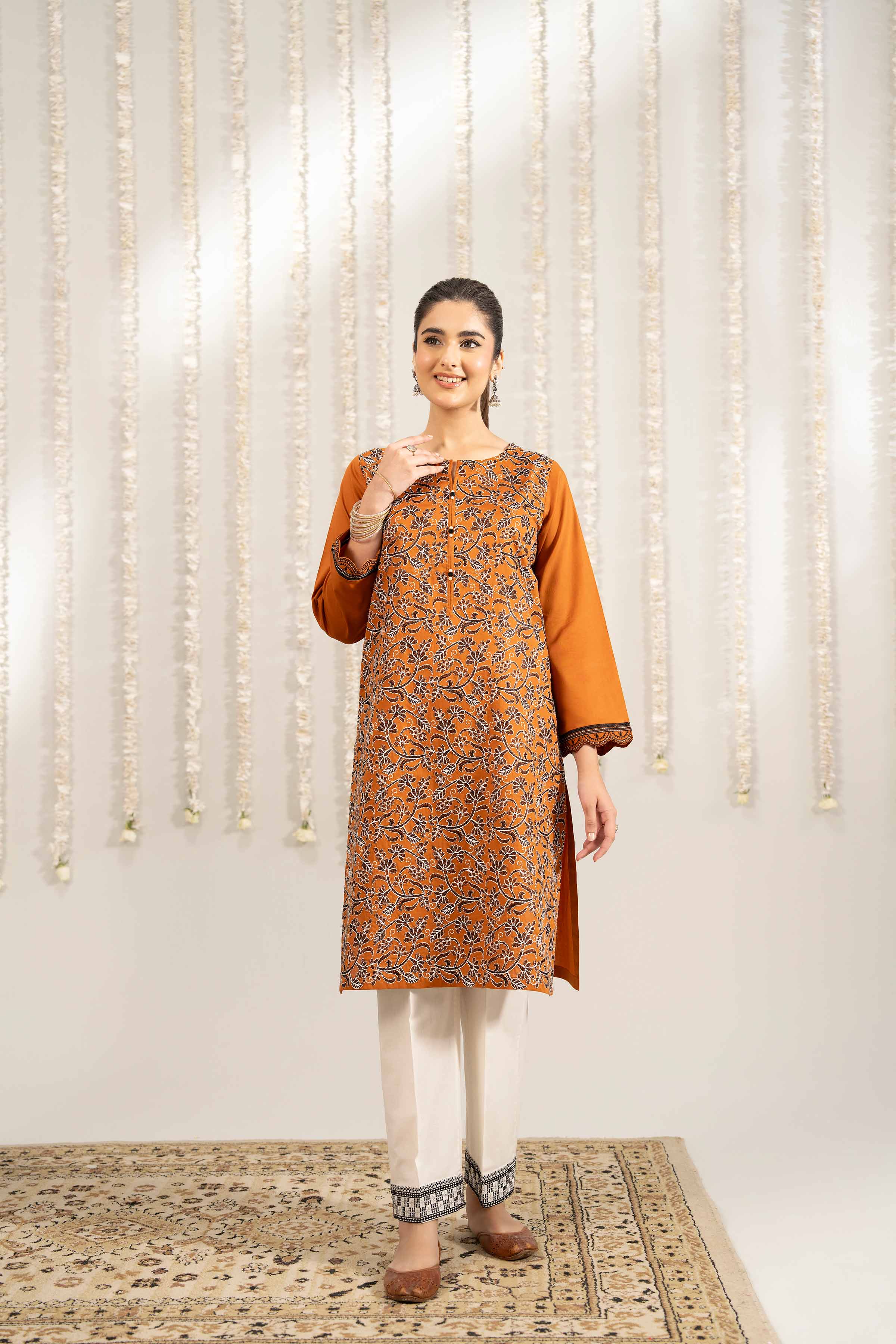 NishatUK - Mustard Embroidered   Cambric 1-piece ready to wear Shirt