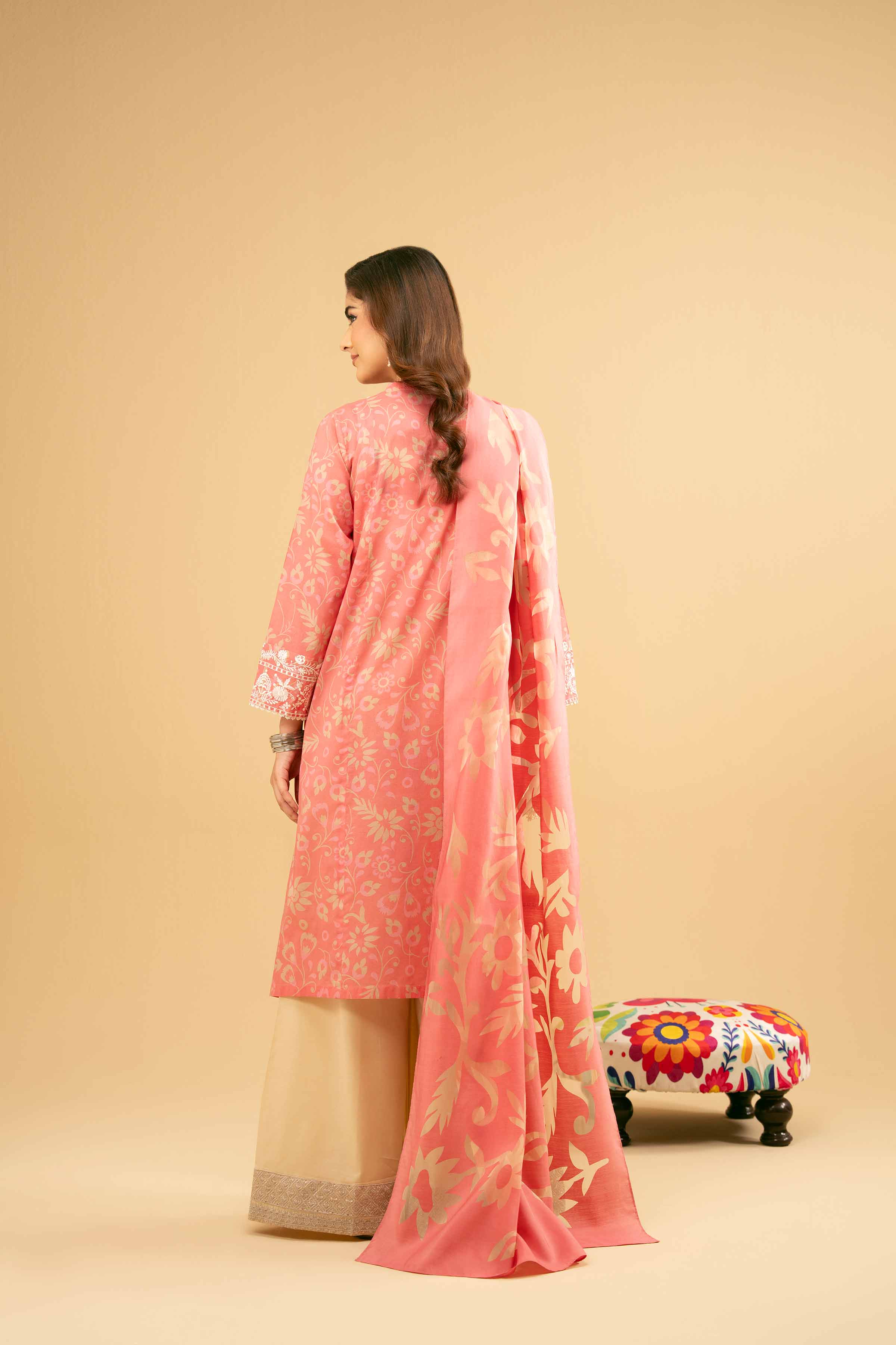 NishatUK - Coral Embroidered Lawn 2-piece ready to wear Dress