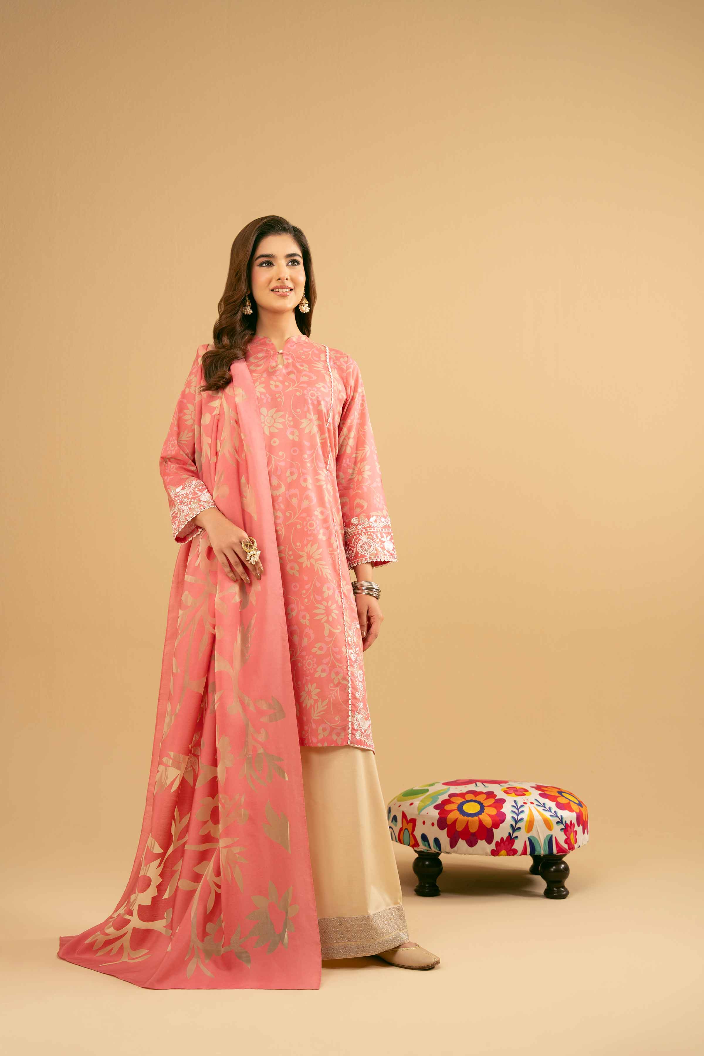 NishatUK - Coral Embroidered Lawn 2-piece ready to wear Dress