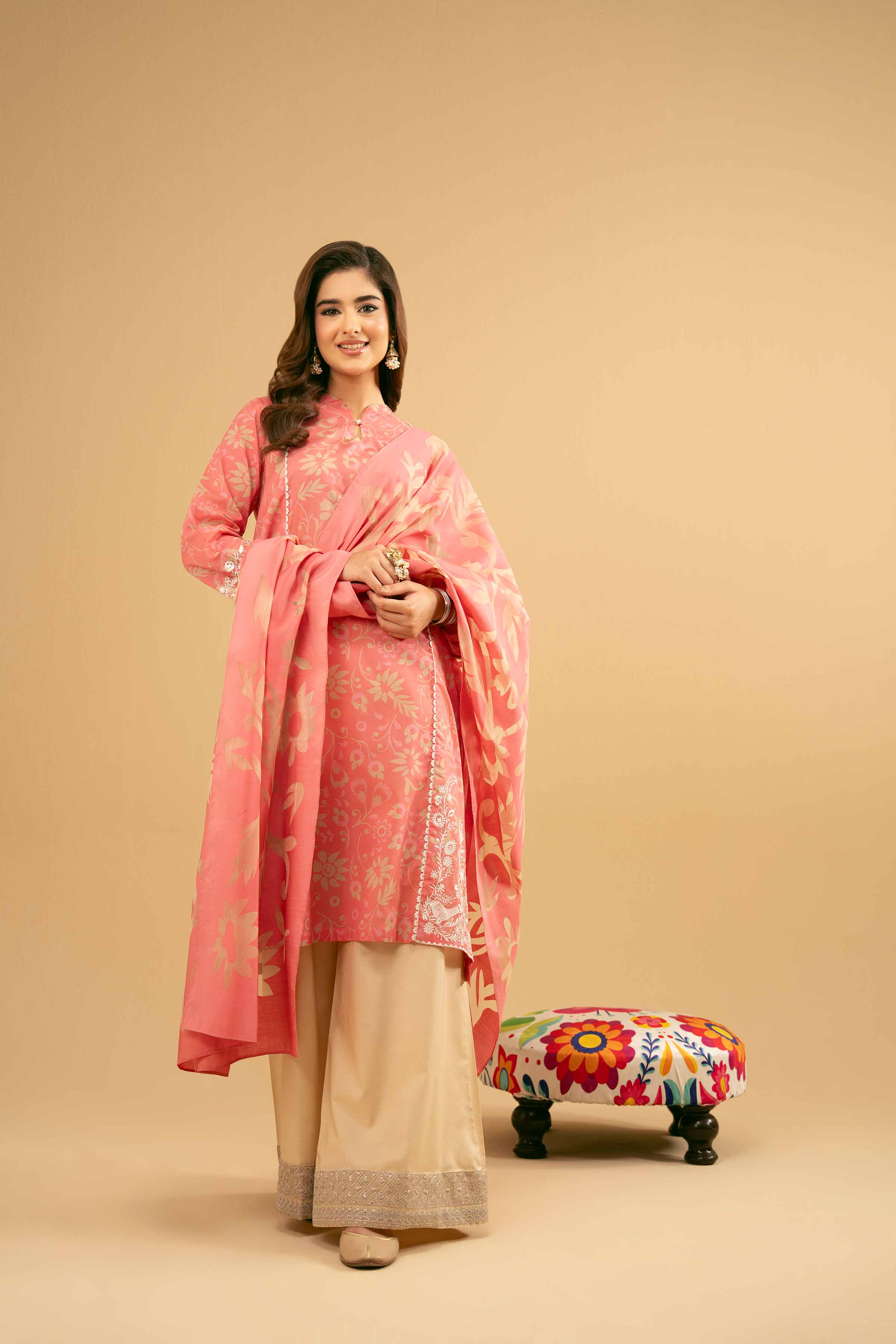 NishatUK - Coral Embroidered Lawn 2-piece ready to wear Dress