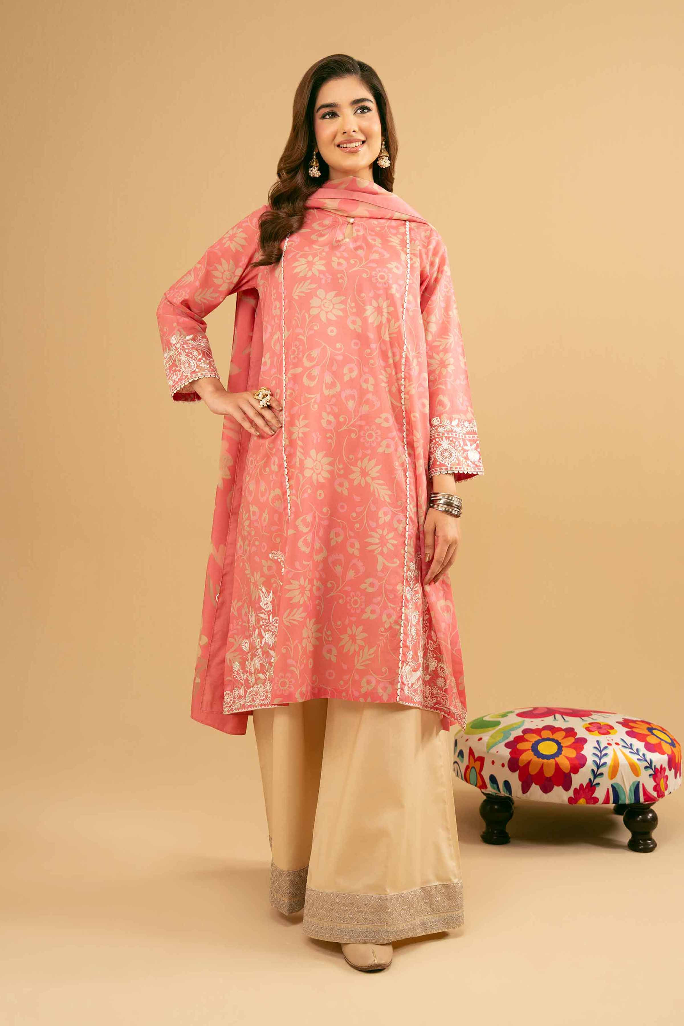 NishatUK - Coral Embroidered Lawn 2-piece ready to wear Dress