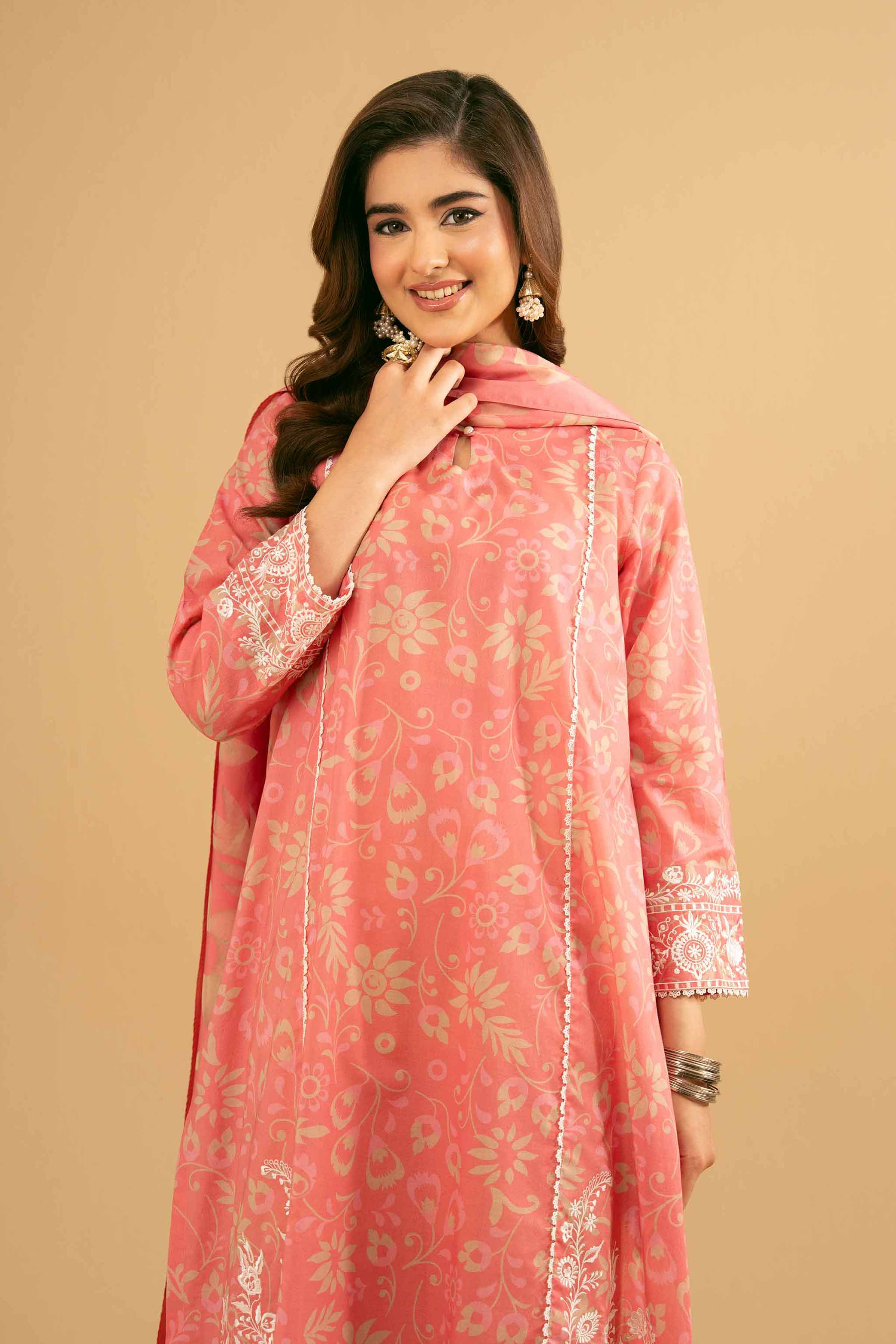NishatUK - Coral Embroidered Lawn 2-piece ready to wear Dress