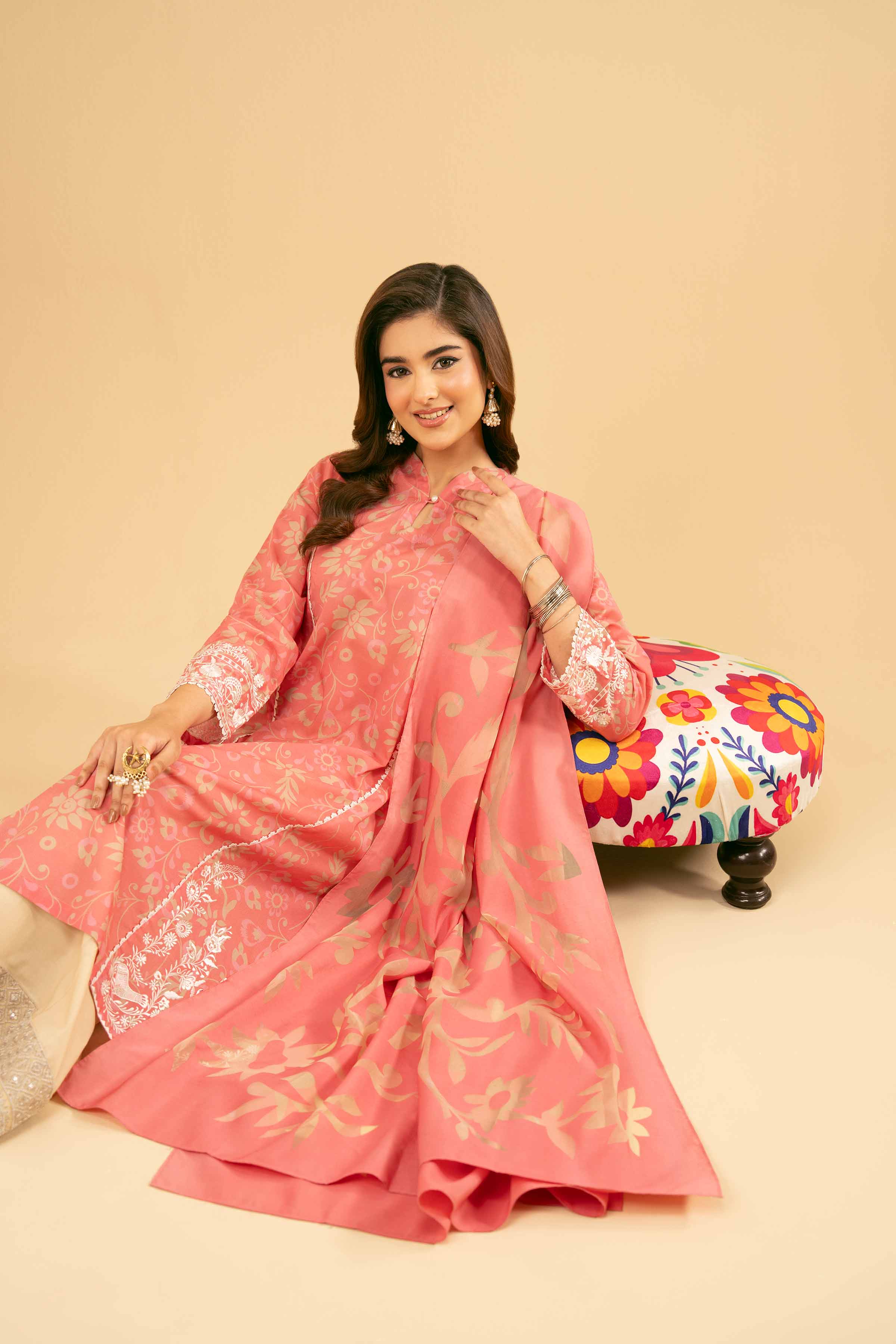 NishatUK - Coral Embroidered Lawn 2-piece ready to wear Dress