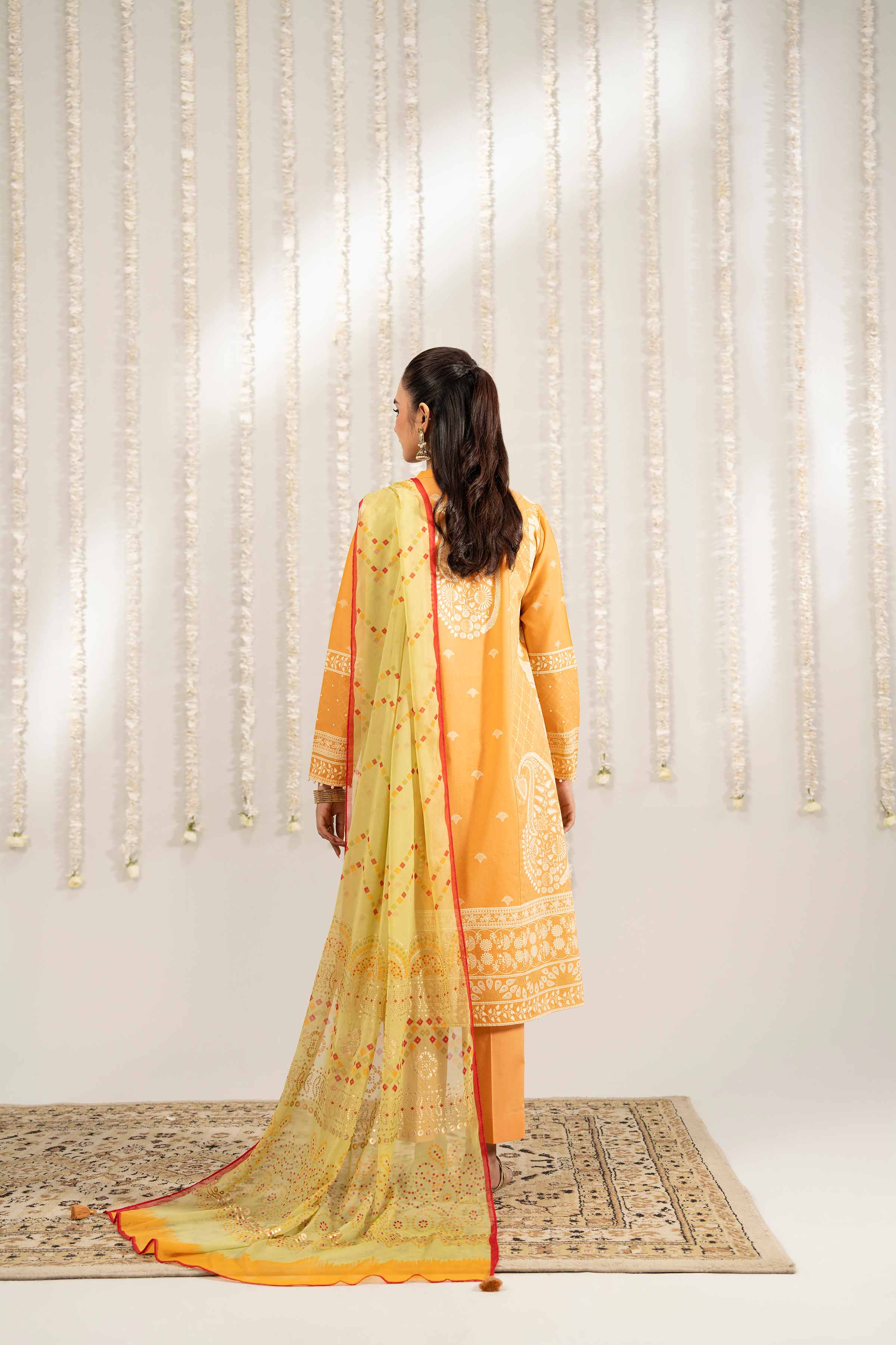 NishatUK - Orange Printed Lawn 3-piece ready to wear Suit