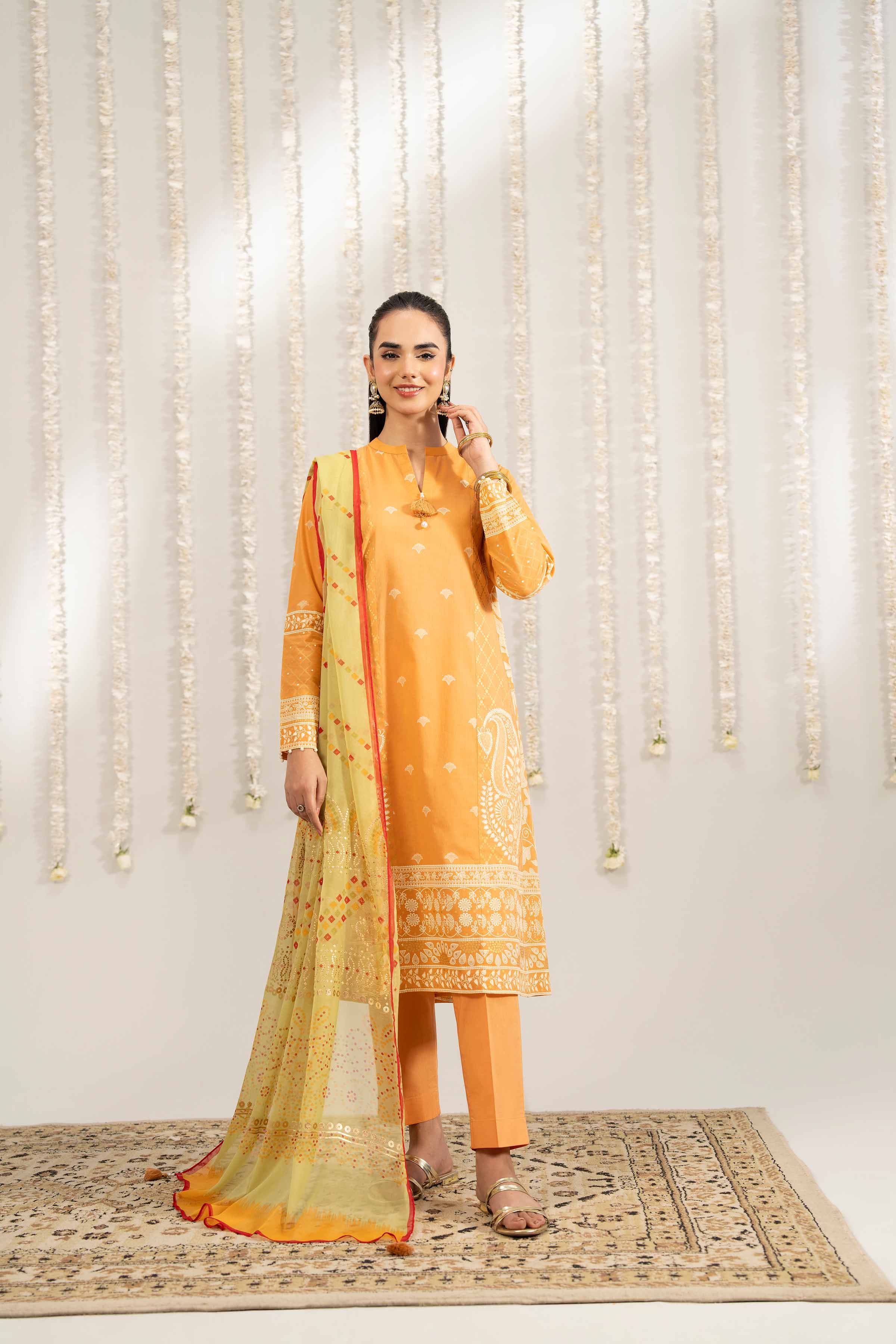 NishatUK - Orange Printed Lawn 3-piece ready to wear Suit