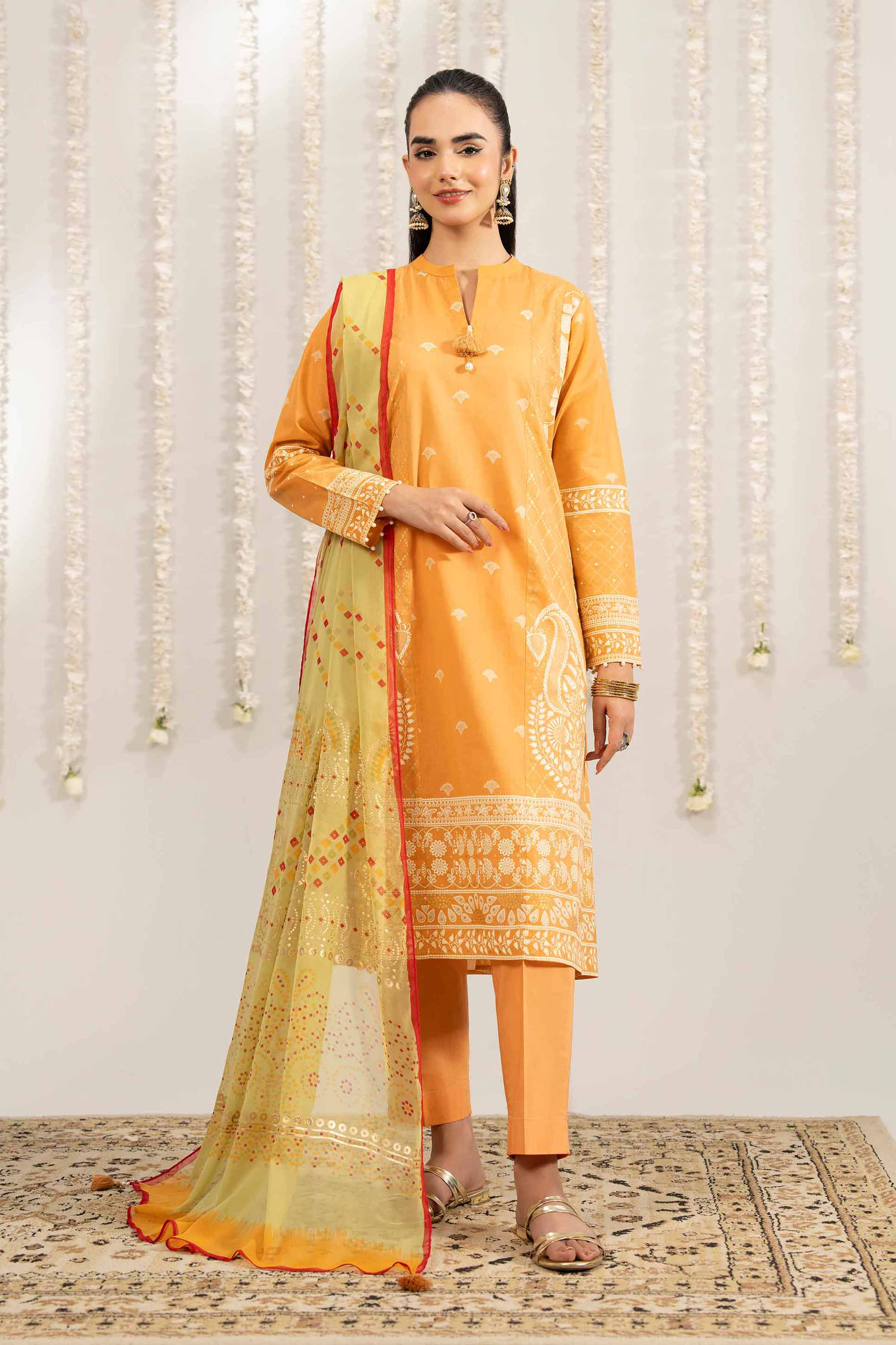 NishatUK - Orange Printed Lawn 3-piece ready to wear Suit