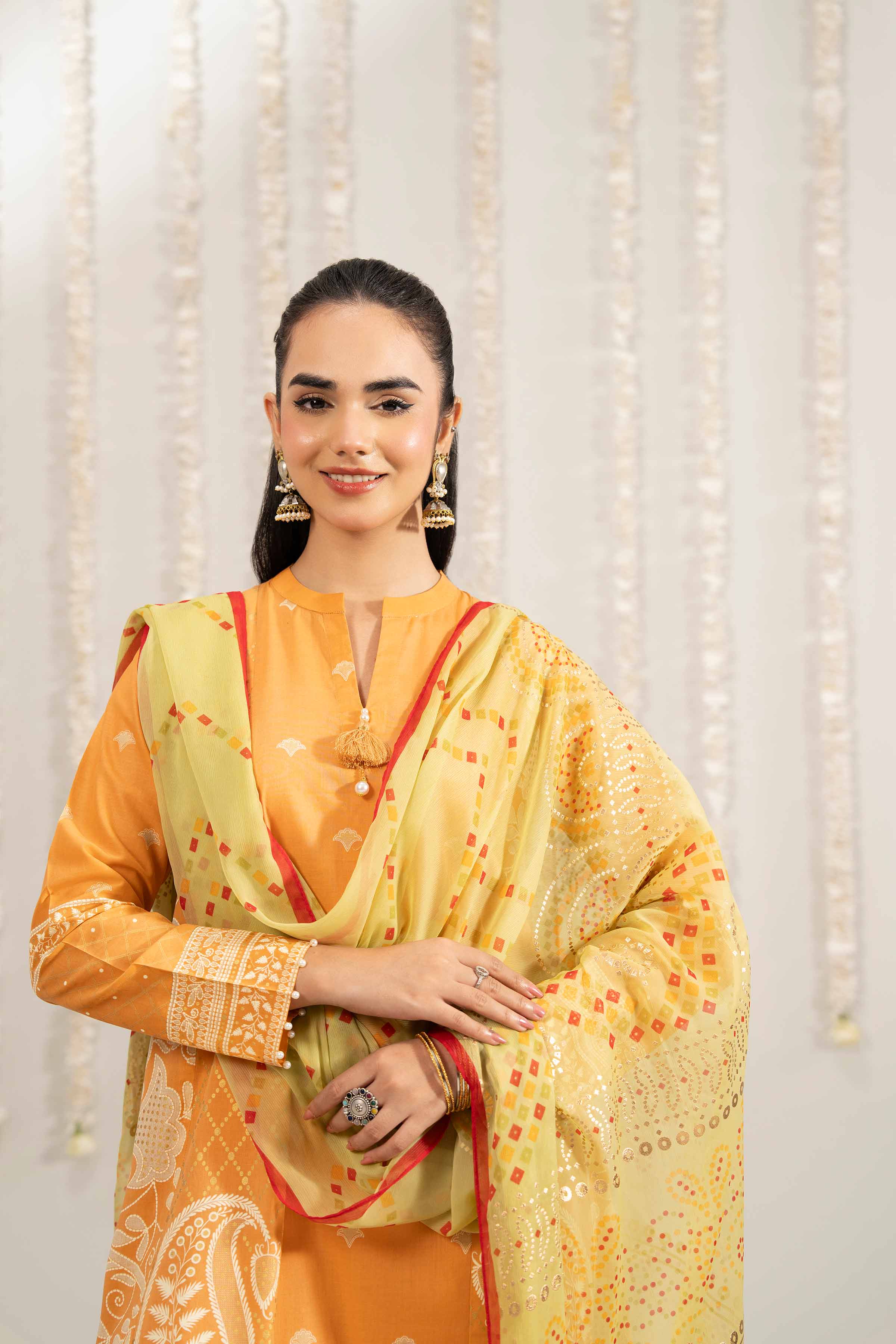 NishatUK - Orange Printed Lawn 3-piece ready to wear Suit