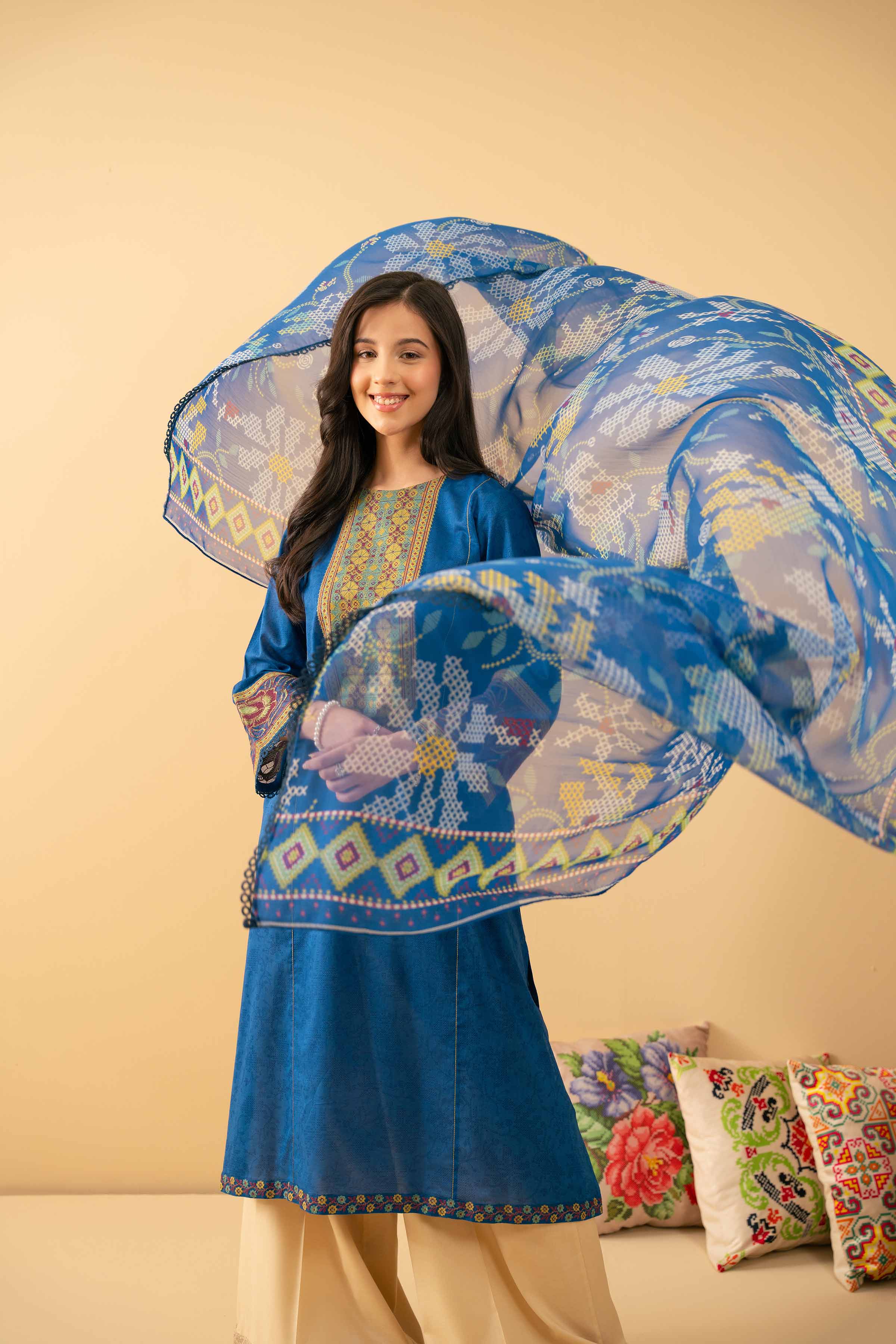NishatUK - Blue Embroidered Lawn 2-piece ready to wear Dress
