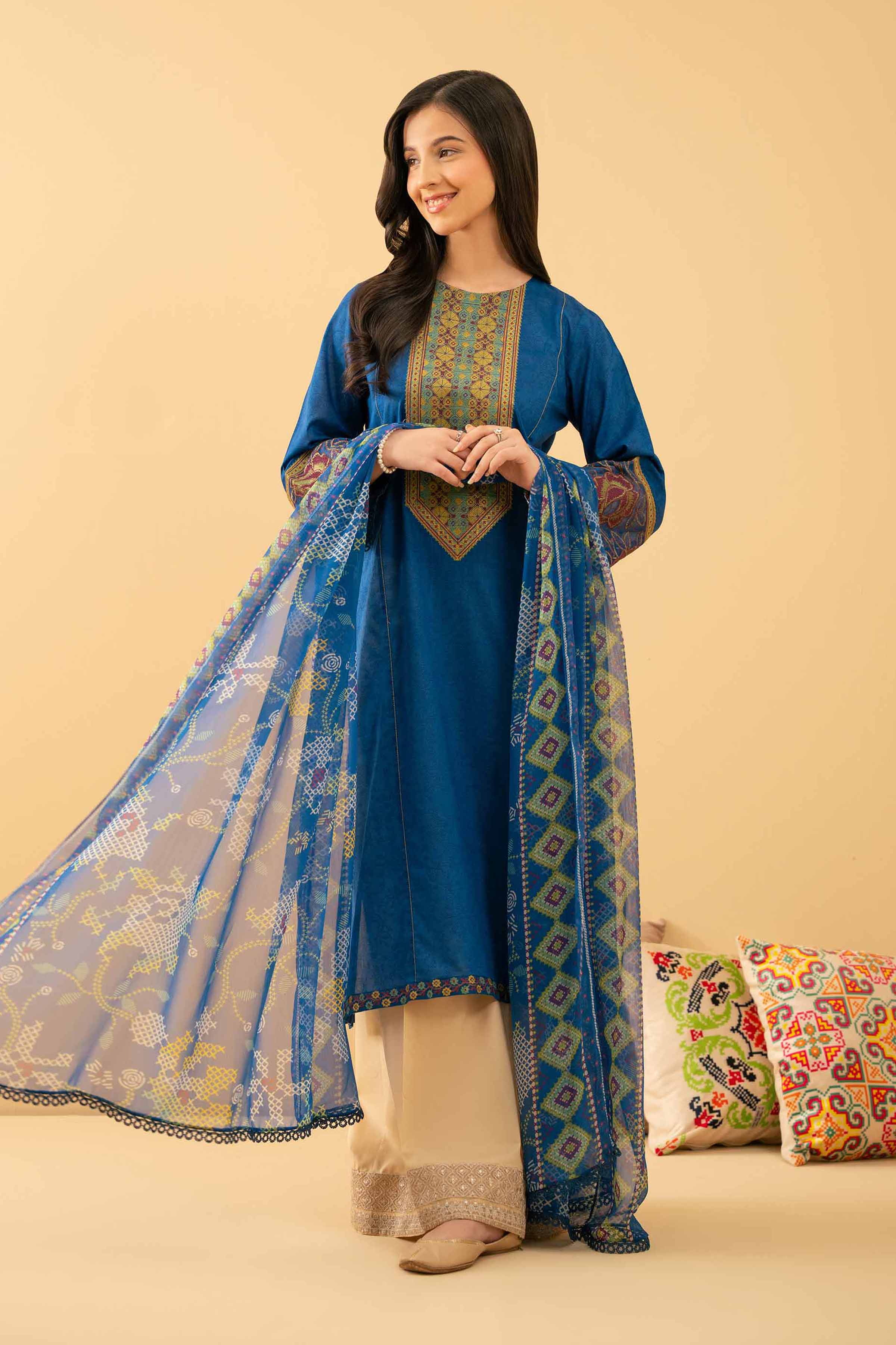 NishatUK - Blue Embroidered Lawn 2-piece ready to wear Dress
