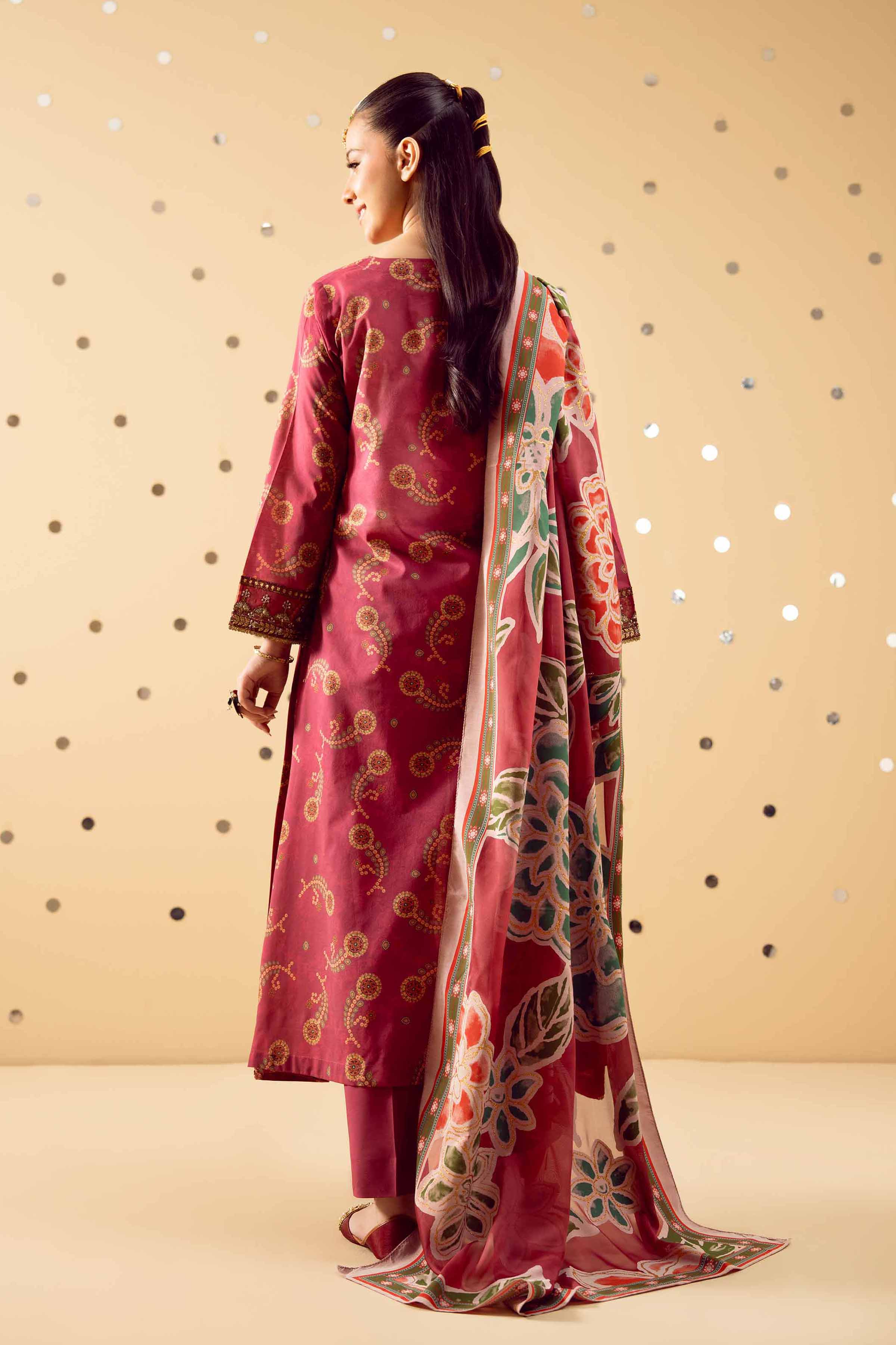 NishatUK - Red Printed  Lawn 3-piece ready to wear Suit