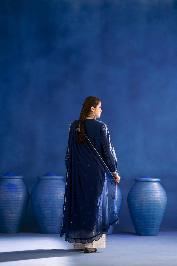 NishatUK - Blue Embroidered   Cambric 2-piece ready to wear Dress