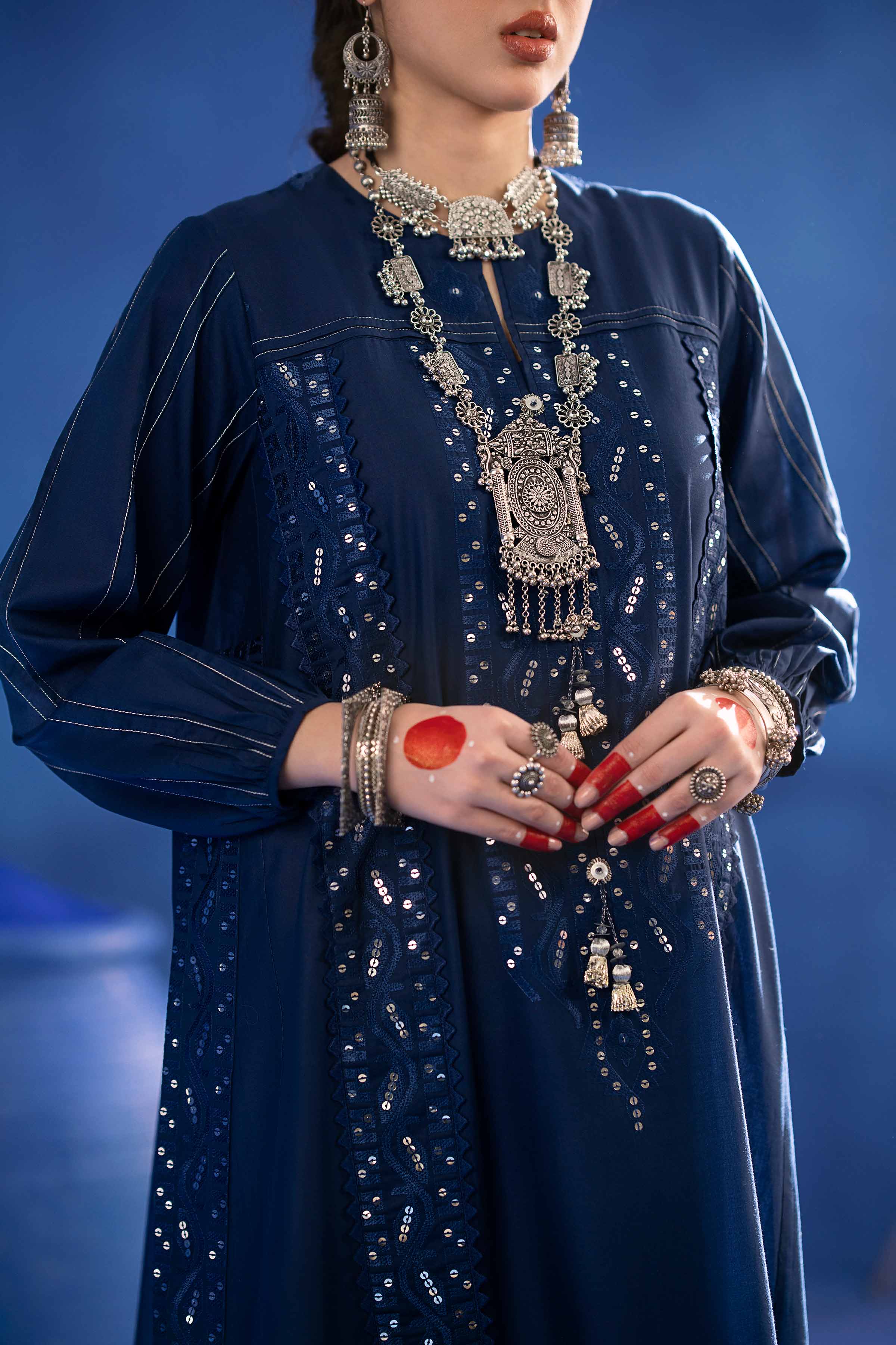NishatUK - Blue Embroidered   Cambric 2-piece ready to wear Dress