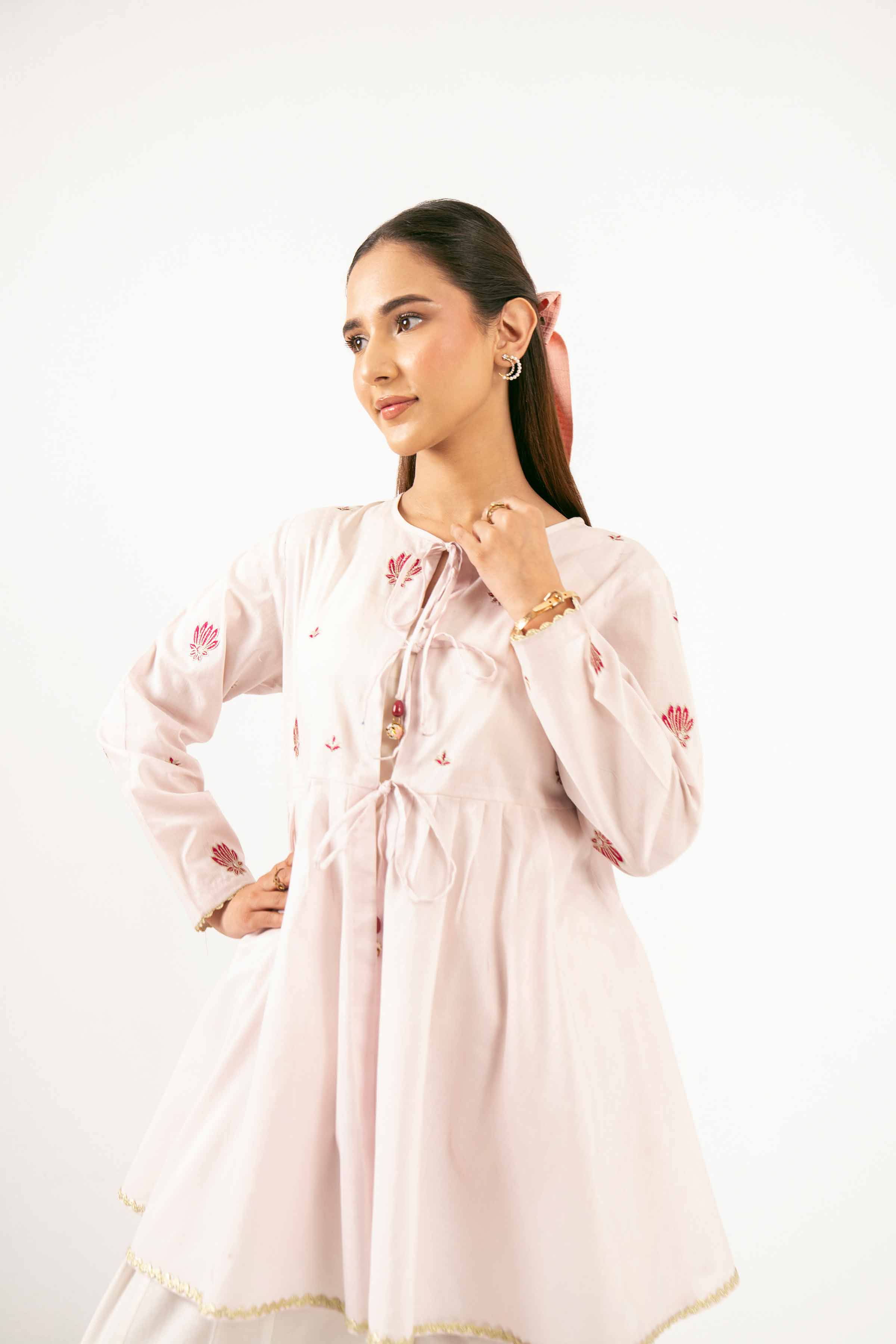 NishatUK - Powder Pink Embroidered   Cambric 1-piece ready to wear Tunic