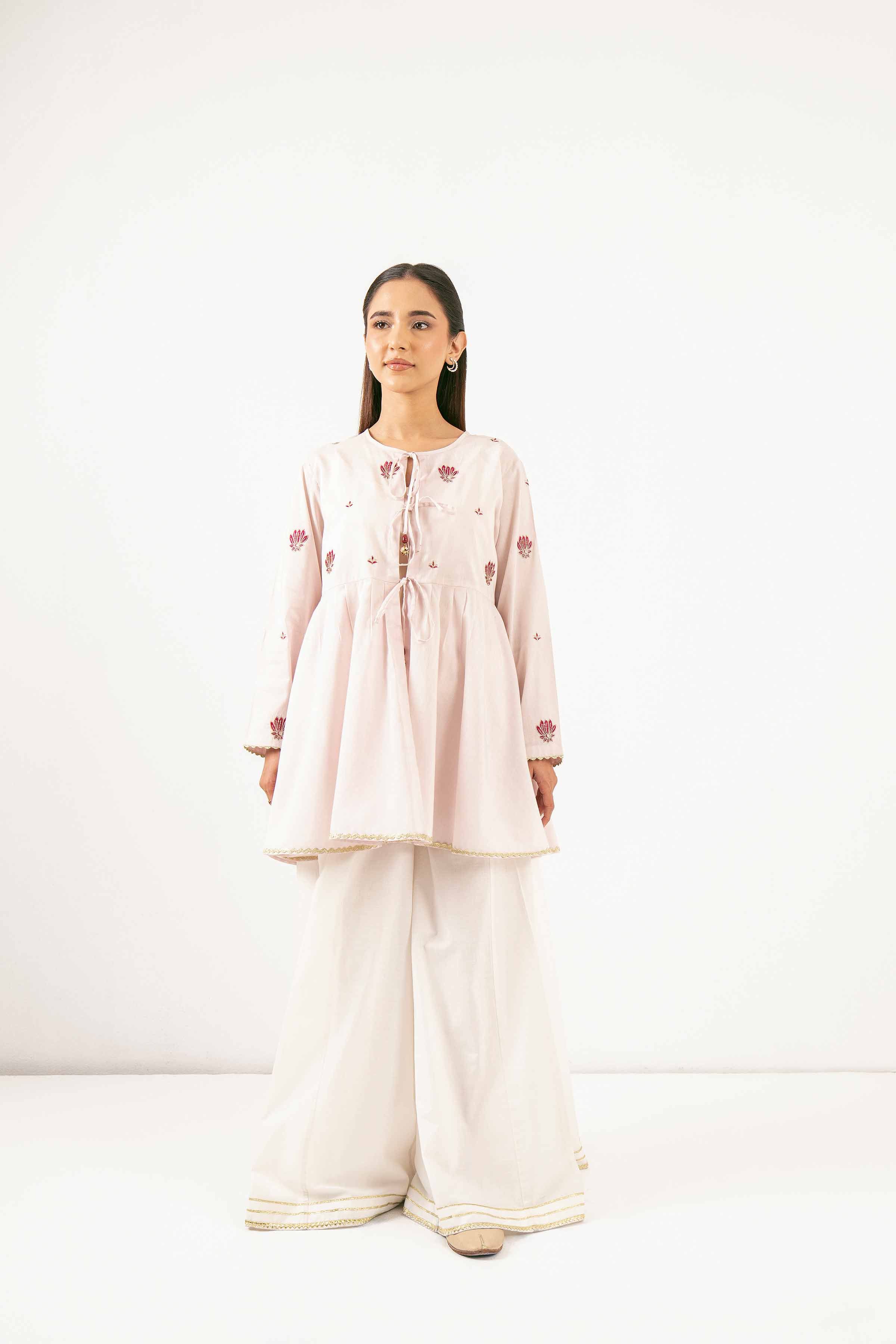NishatUK - Powder Pink Embroidered   Cambric 1-piece ready to wear Tunic