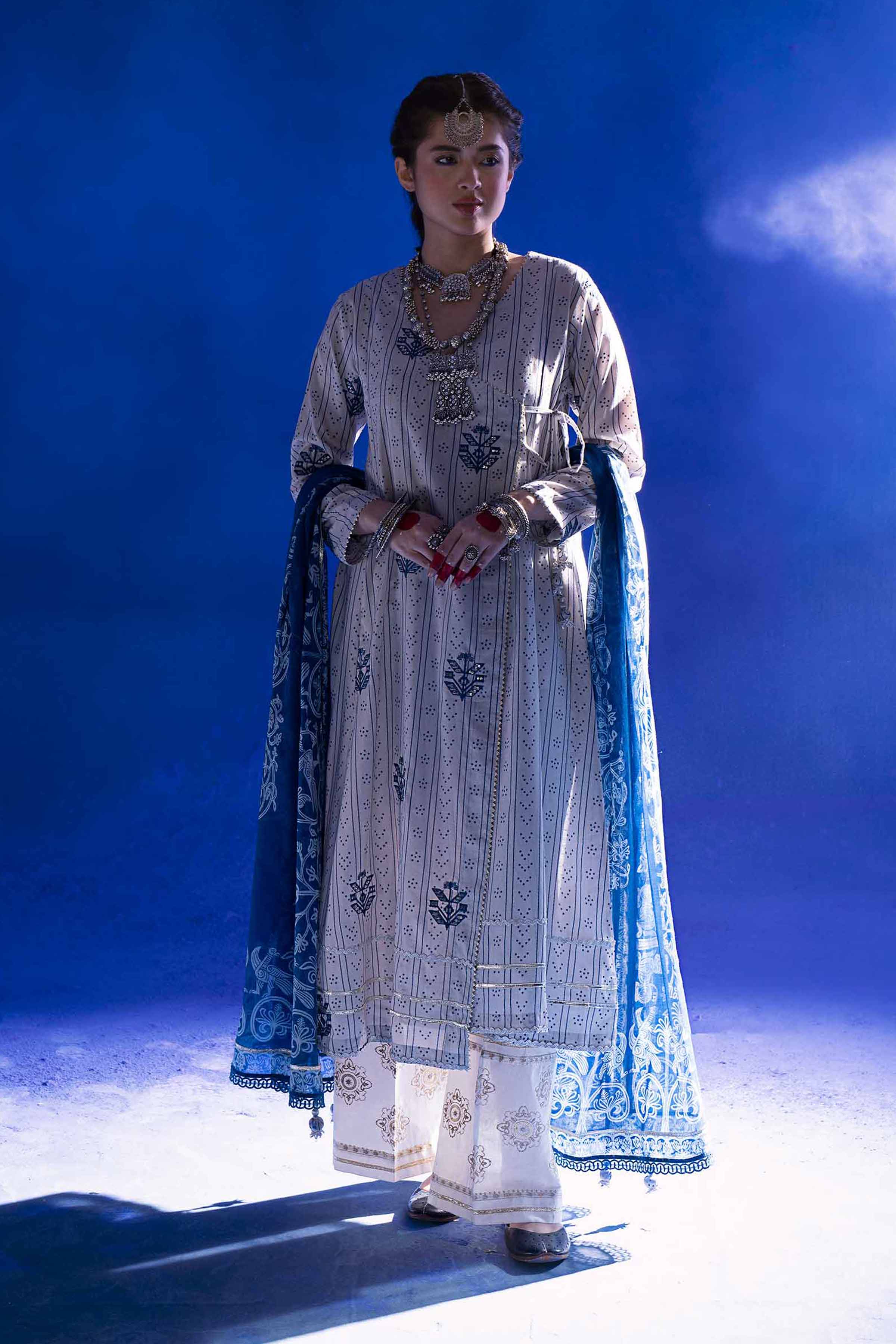NishatUK - Blue Embroidered  Lawn 2-piece ready to wear Dress