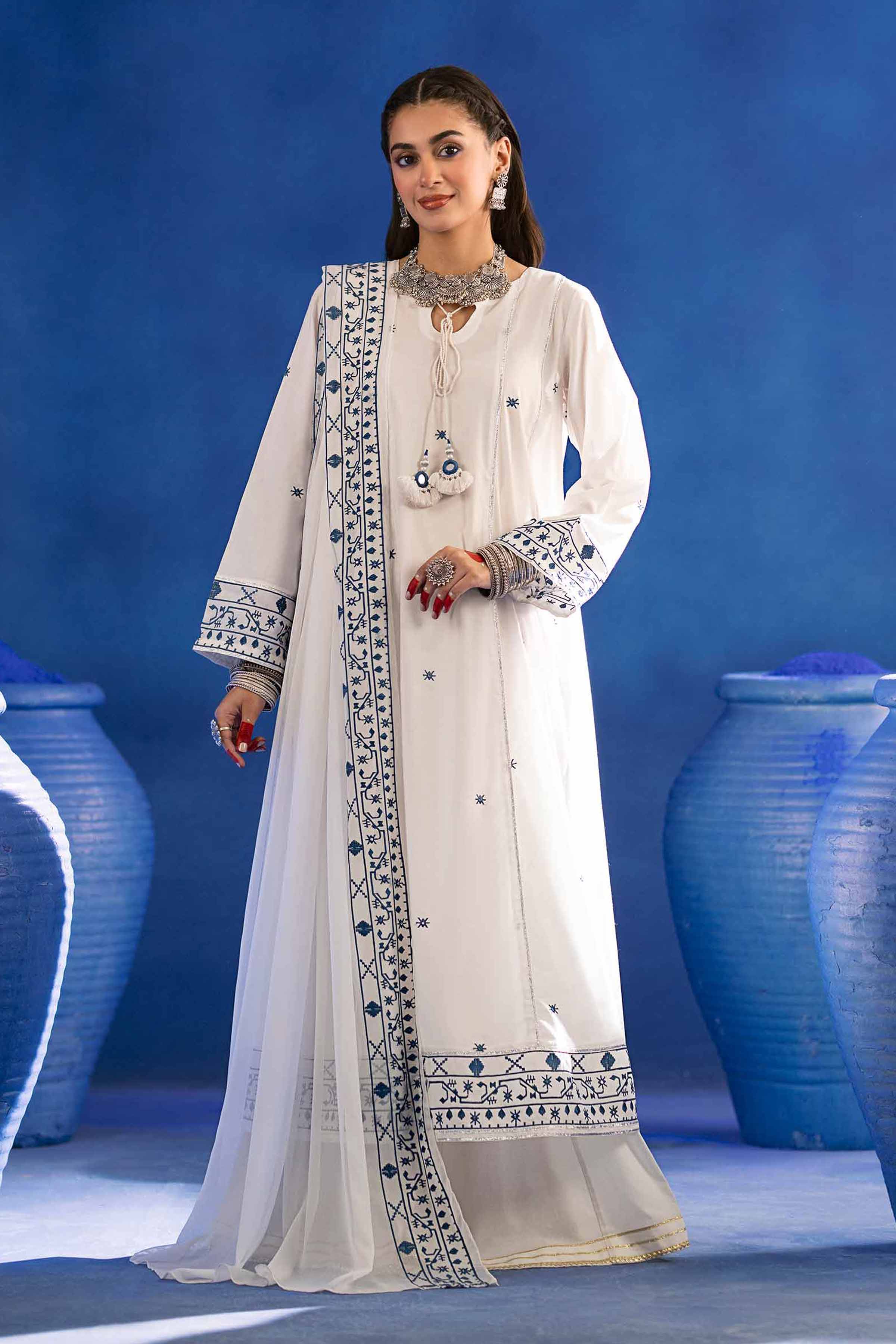 NishatUK - White Embroidered  Lawn 2-piece ready to wear Dress