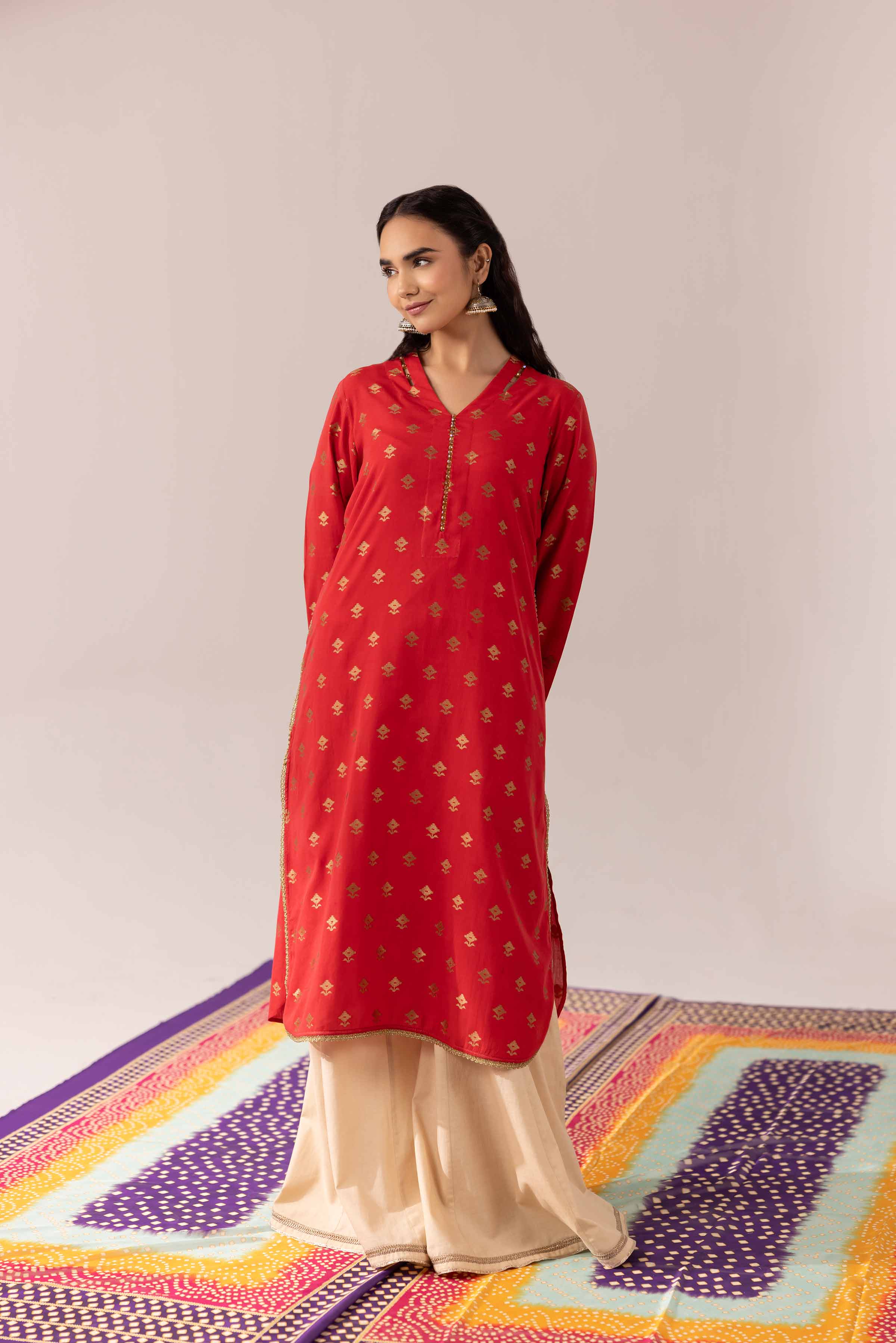 NishatUK - Red Solids Jacquard 1-piece ready to wear Shirt