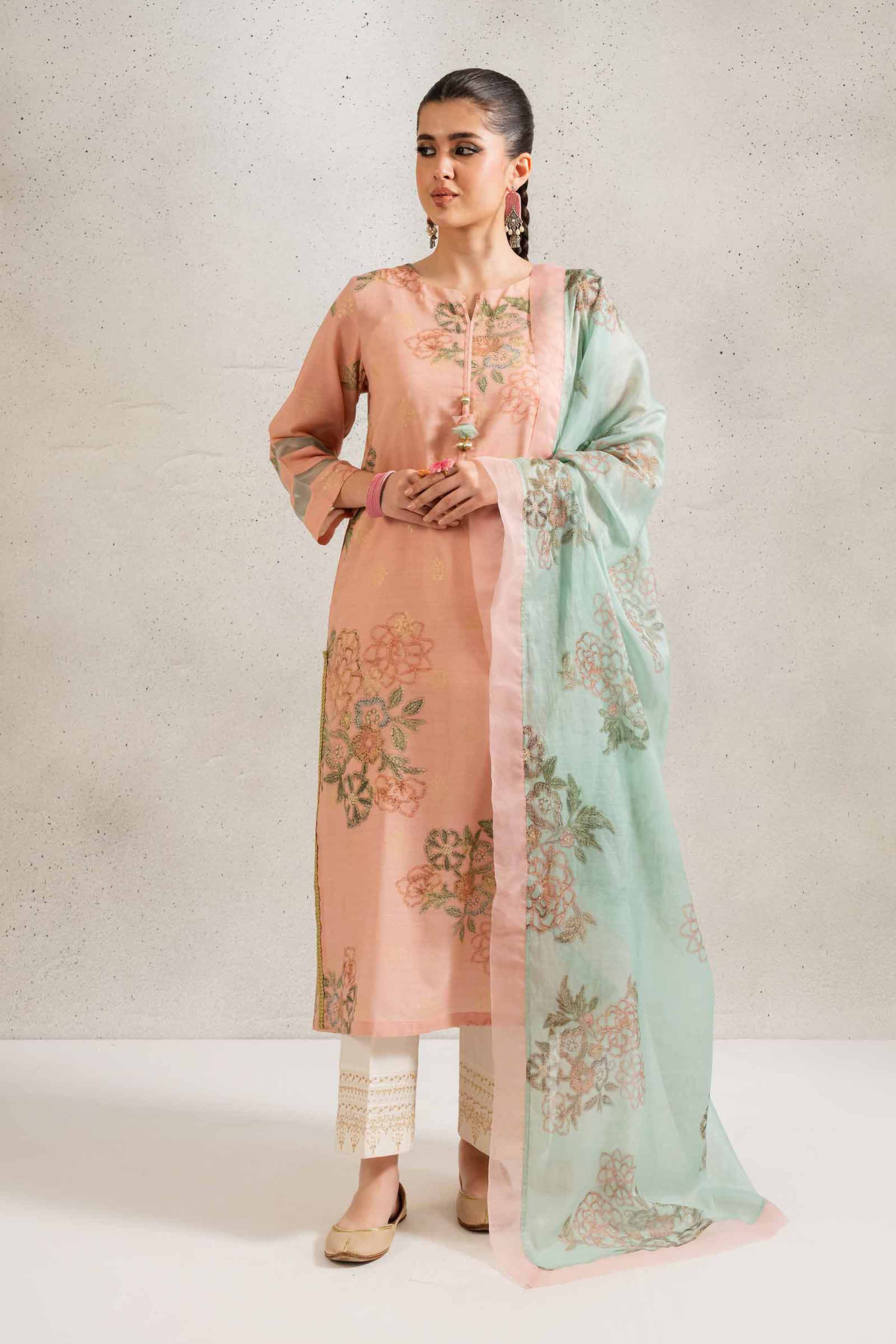 NishatUK - Pink Printed Jacquard 2-piece ready to wear Dress