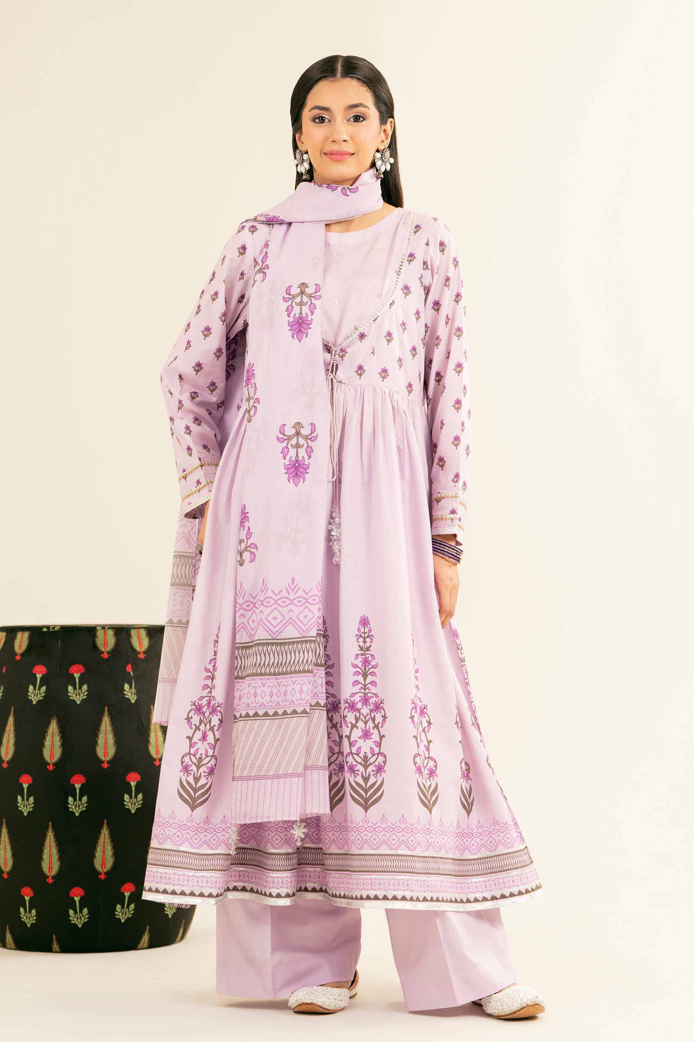NishatUK - Purple Printed Lawn 3-piece ready to wear Suit