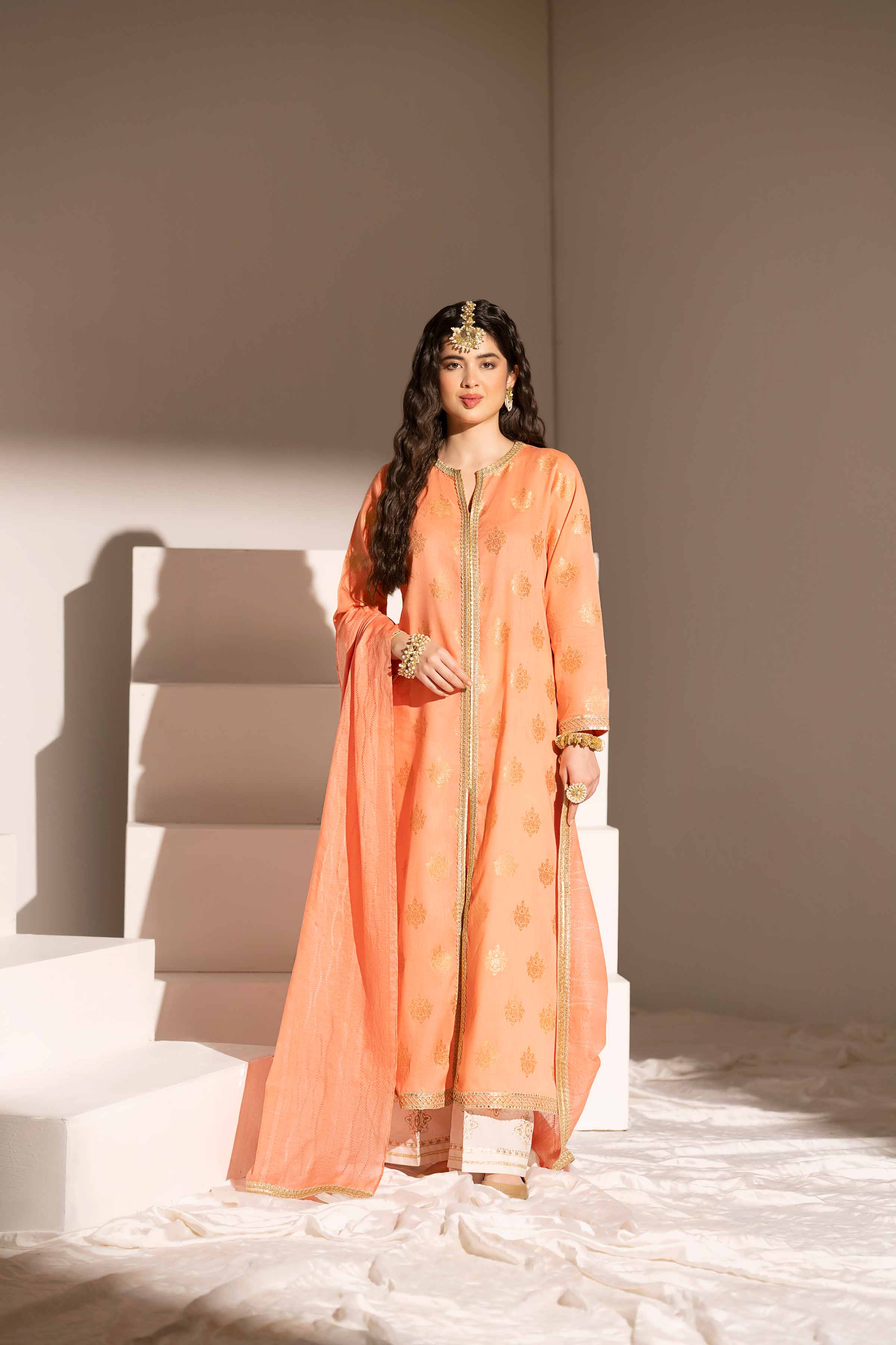 NishatUK - Peach Solids Jacquard 2-piece ready to wear Dress