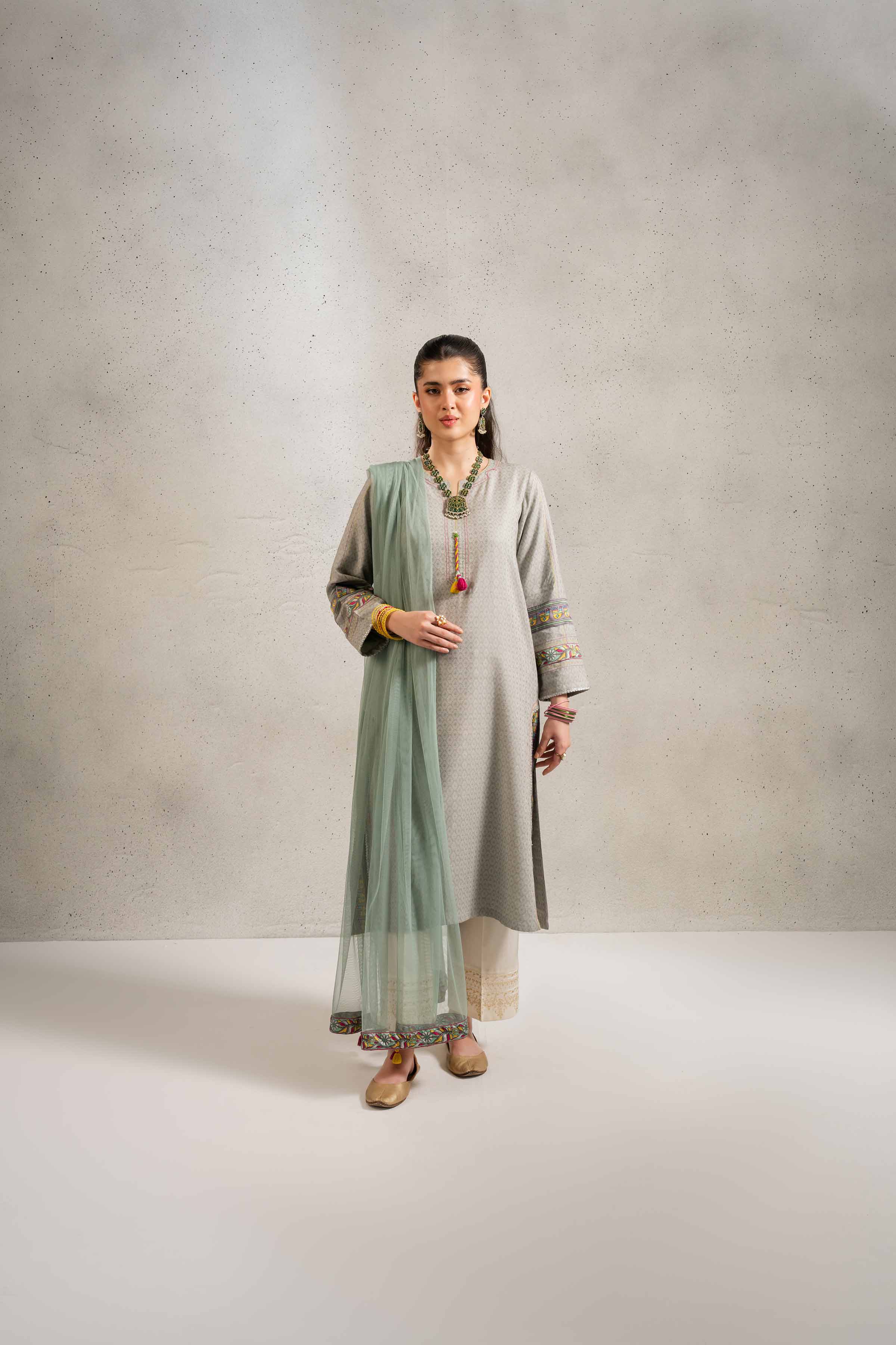 NishatUK - Grey Solids Jacquard 2-piece ready to wear Dress