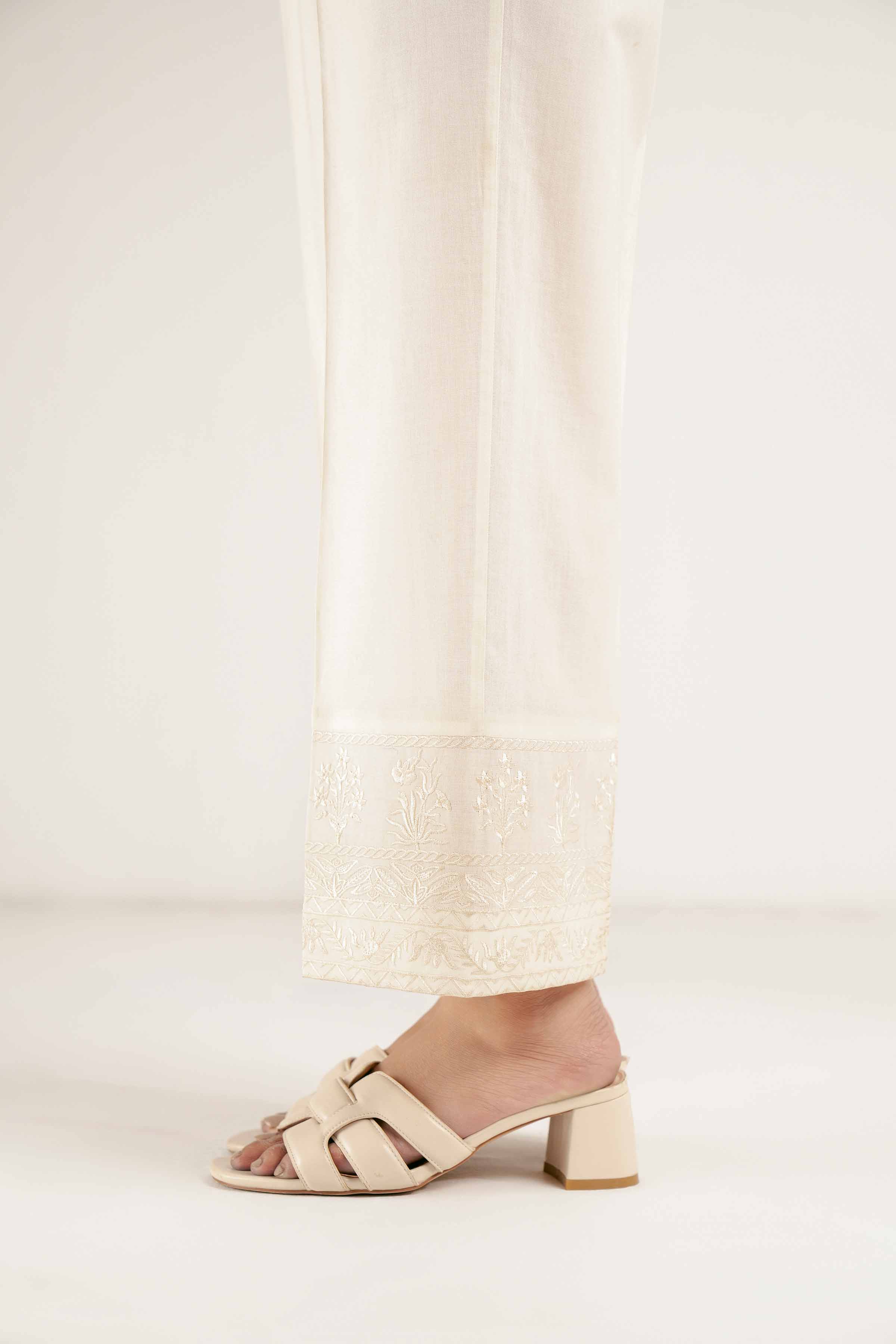 NishatUK - Off White Embroidered   Cambric 1-piece ready to wear Trouser