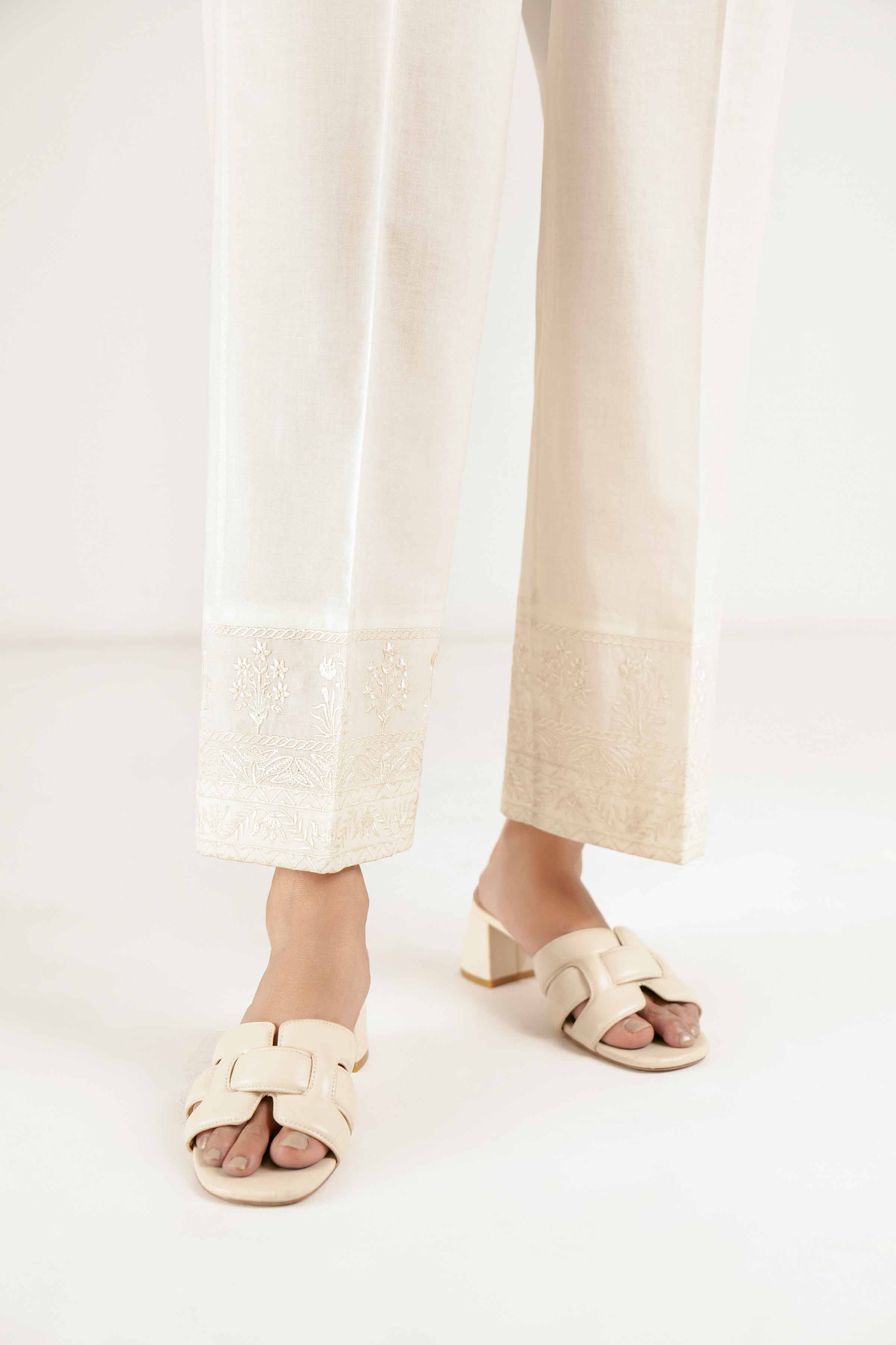 NishatUK - Off White Embroidered   Cambric 1-piece ready to wear Trouser