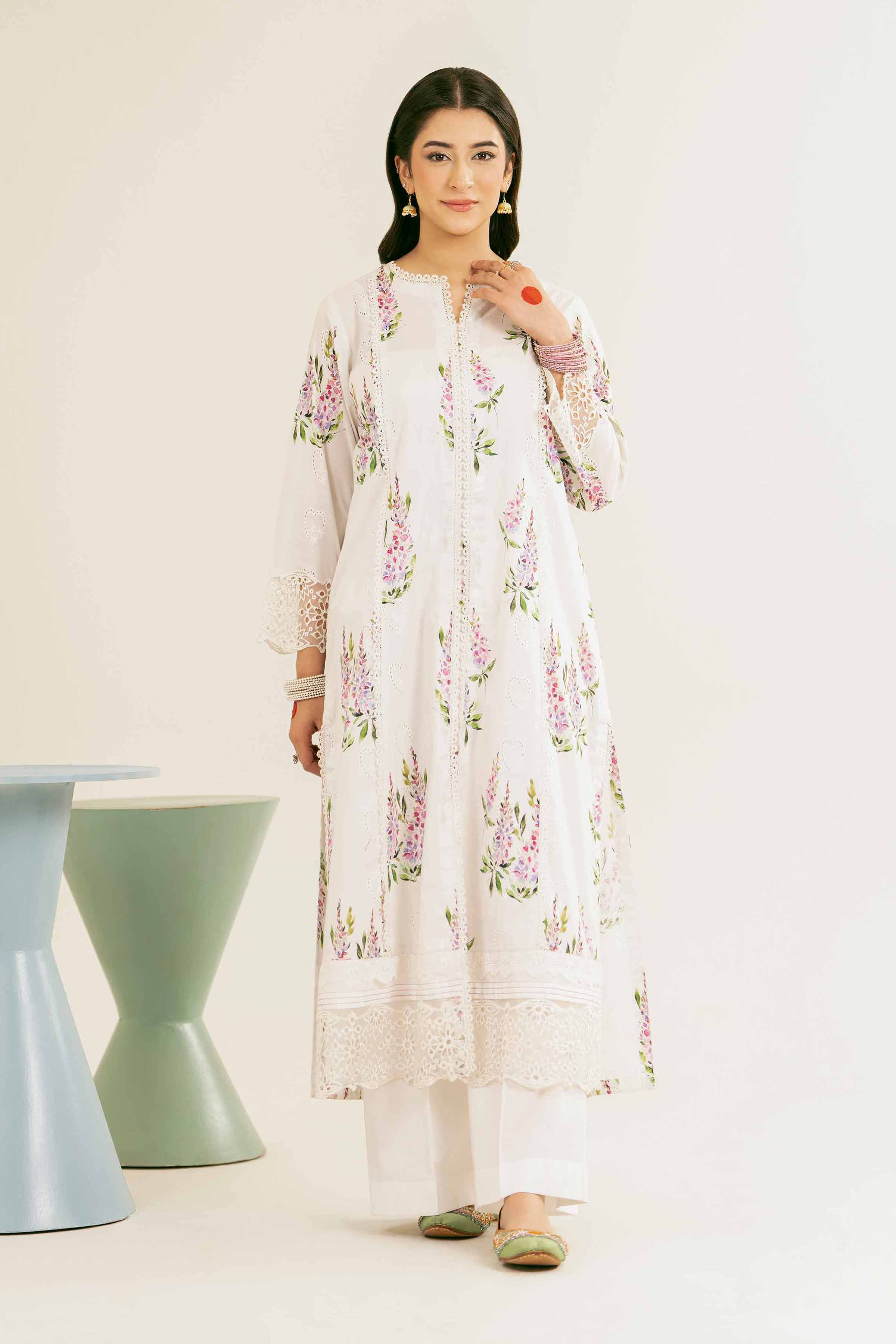 NishatUK - White Embroidered   Chicken Kari 2-piece ready to wear Dress