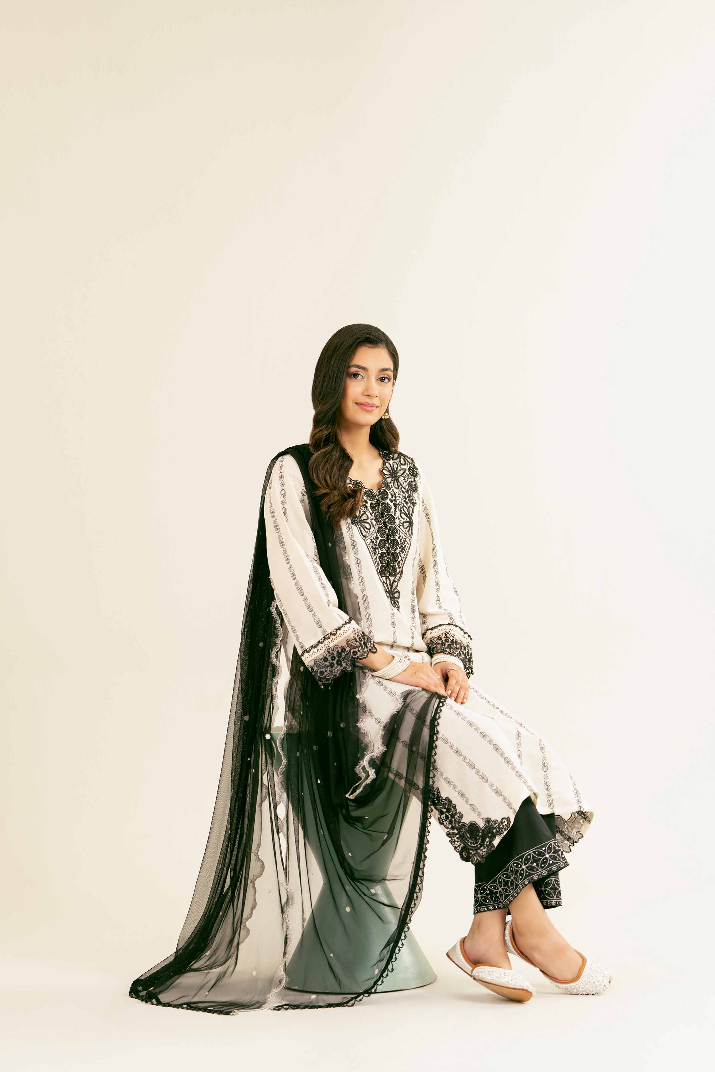 NishatUK - Off White Embroidered  Jacquard 2-piece ready to wear Dress