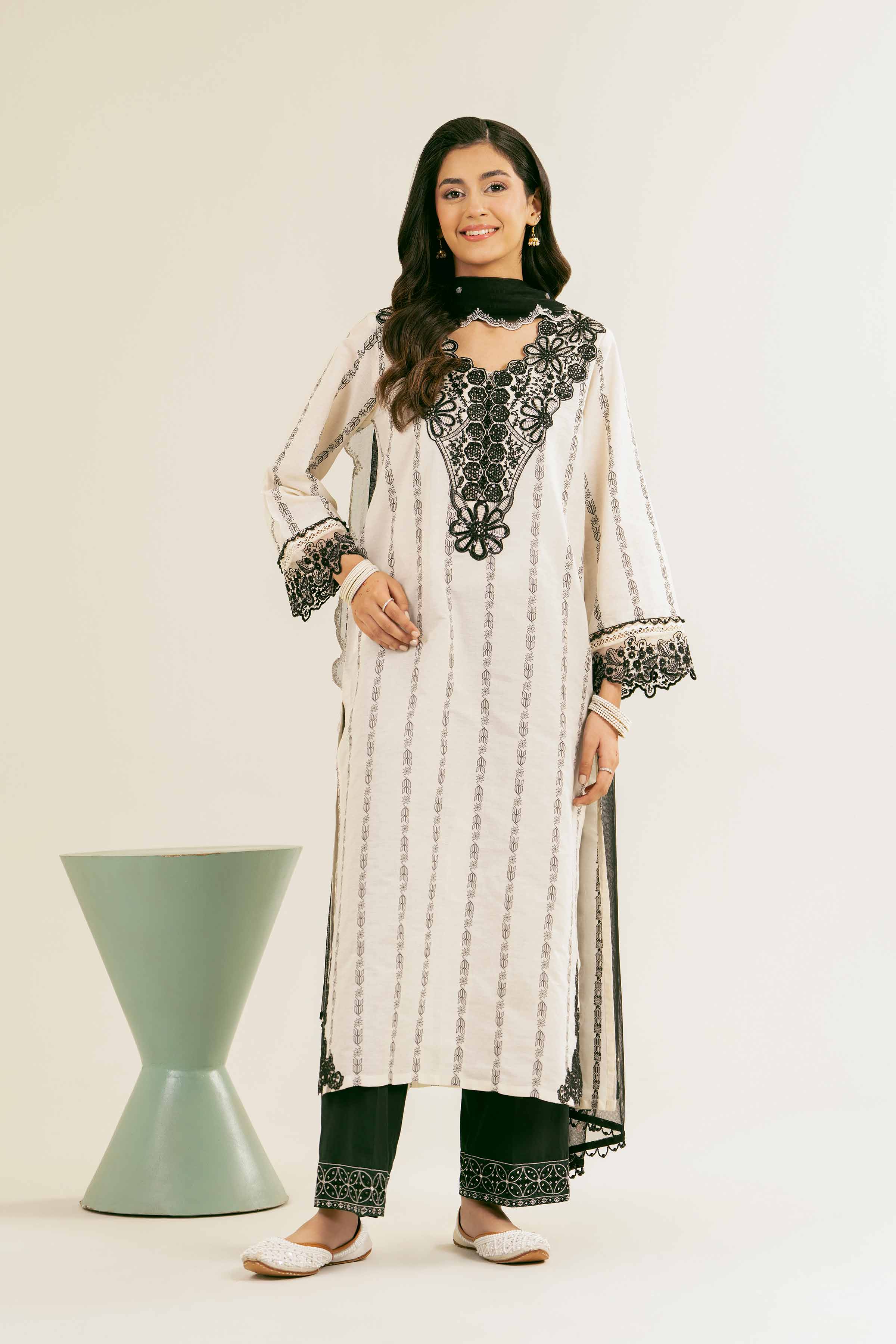 NishatUK - Off White Embroidered  Jacquard 2-piece ready to wear Dress