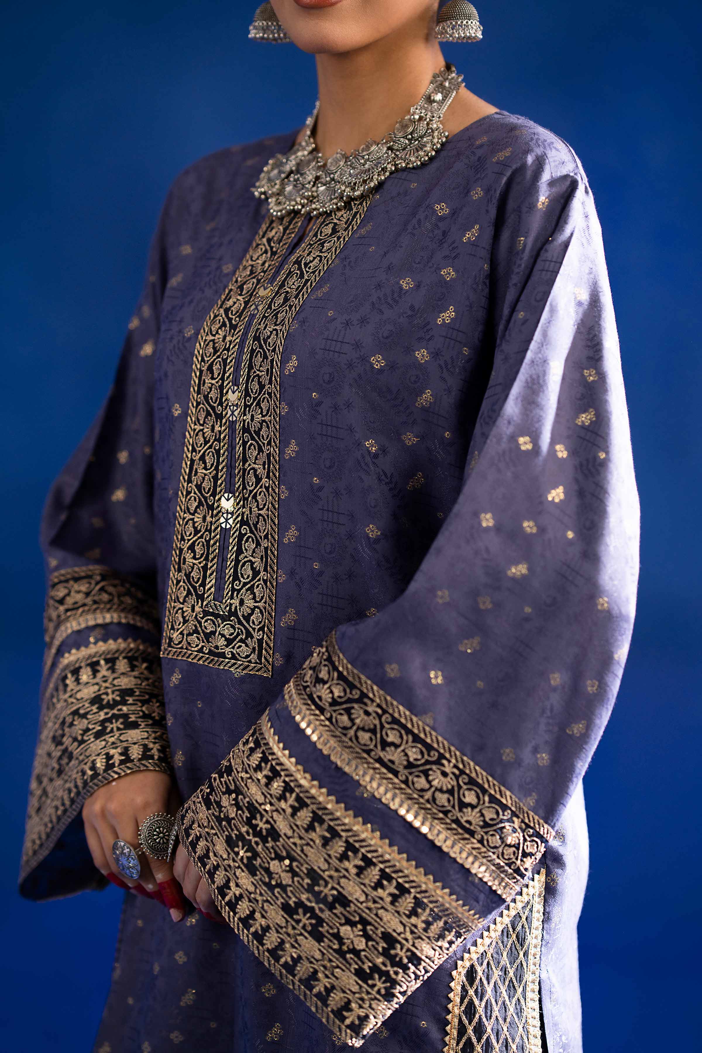 NishatUK - Blue Embroidered  Jacquard 2-piece ready to wear Dress