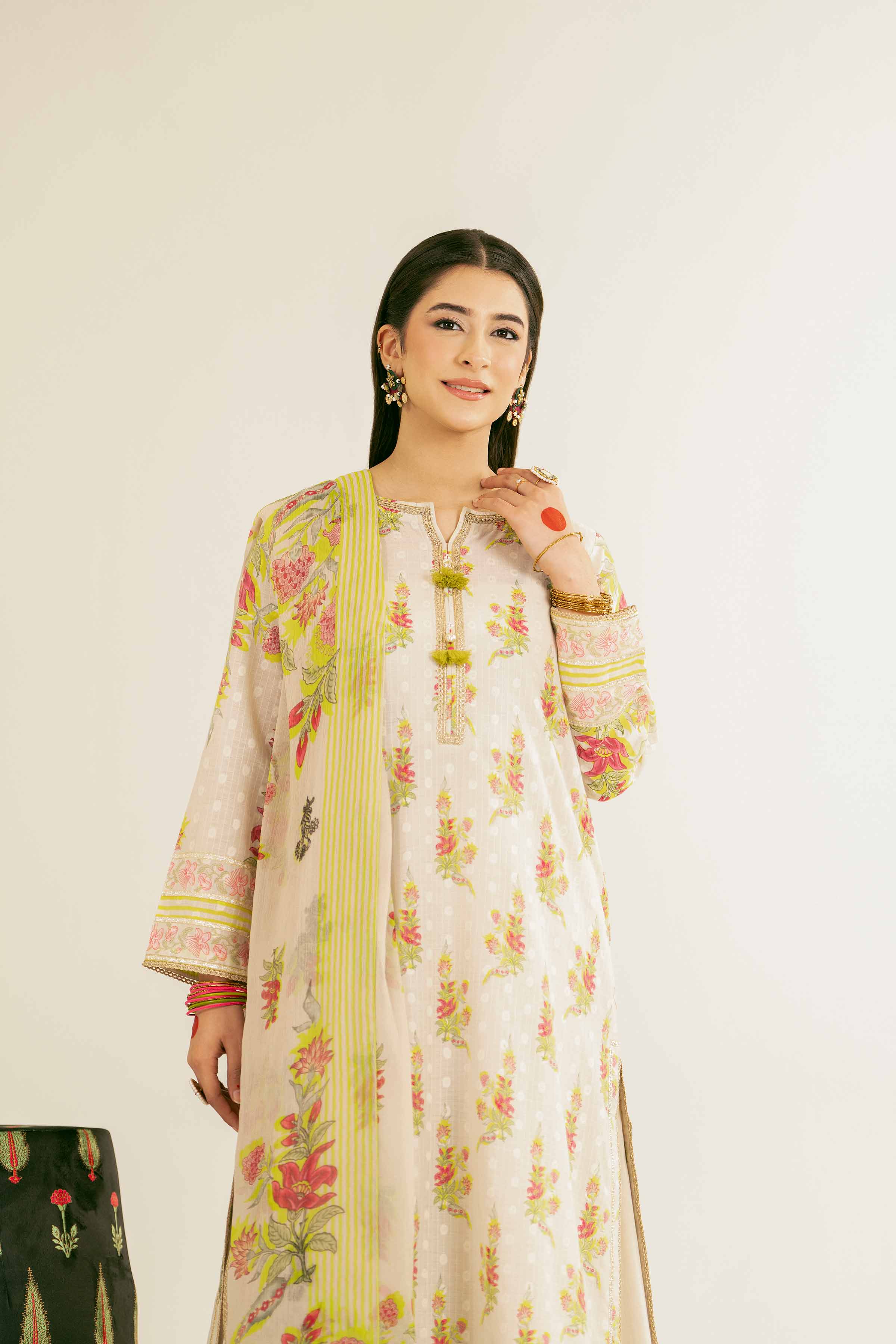 NishatUK - Beige Printed Jacquard 3-piece ready to wear Suit