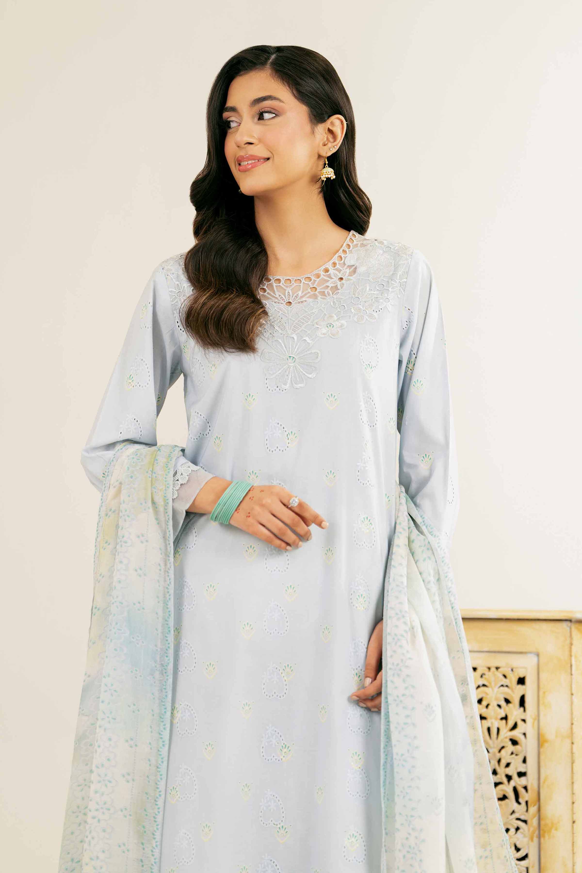 NishatUK - Sky Blue Embroidered   Chicken Kari 2-piece ready to wear Dress