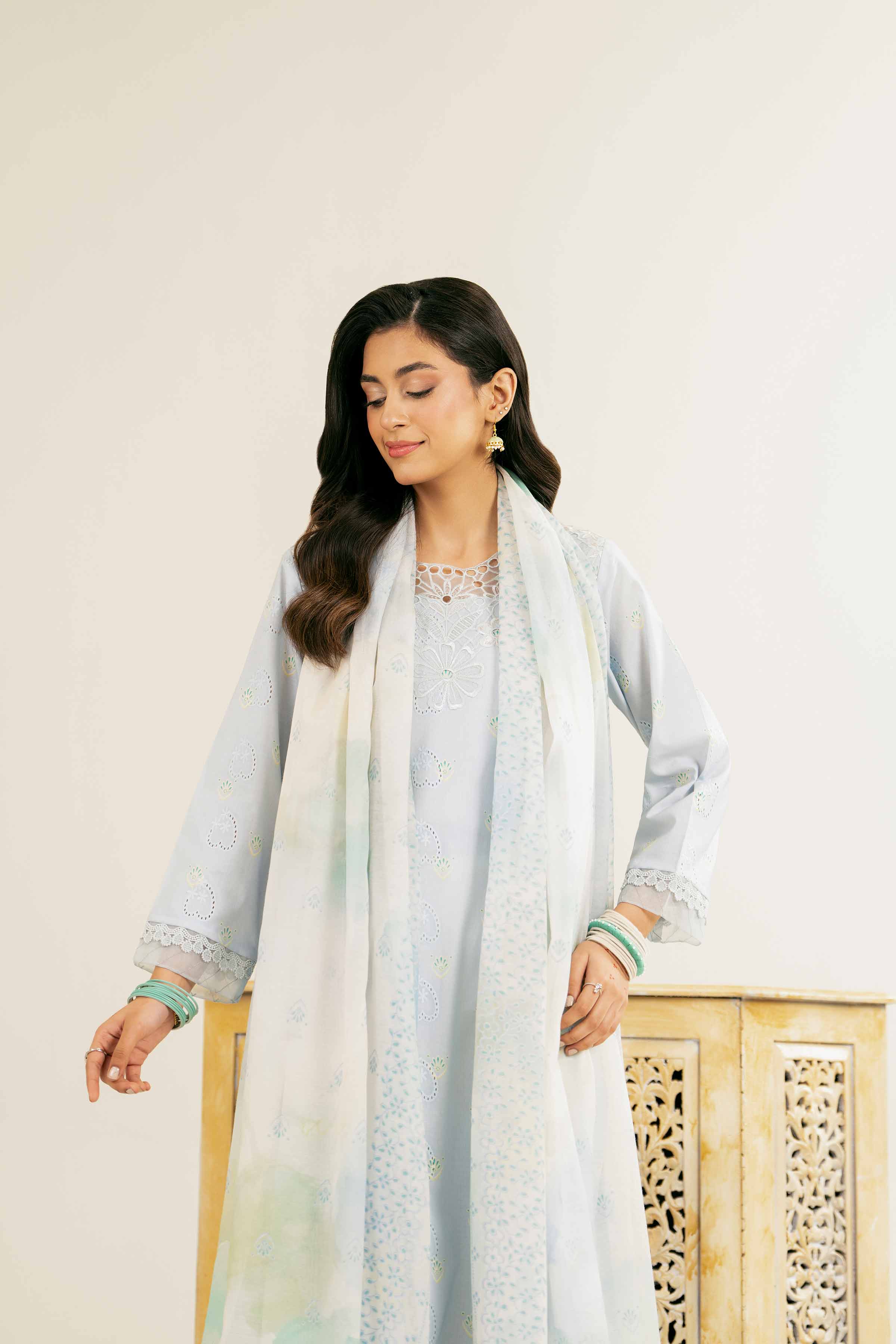 NishatUK - Sky Blue Embroidered   Chicken Kari 2-piece ready to wear Dress