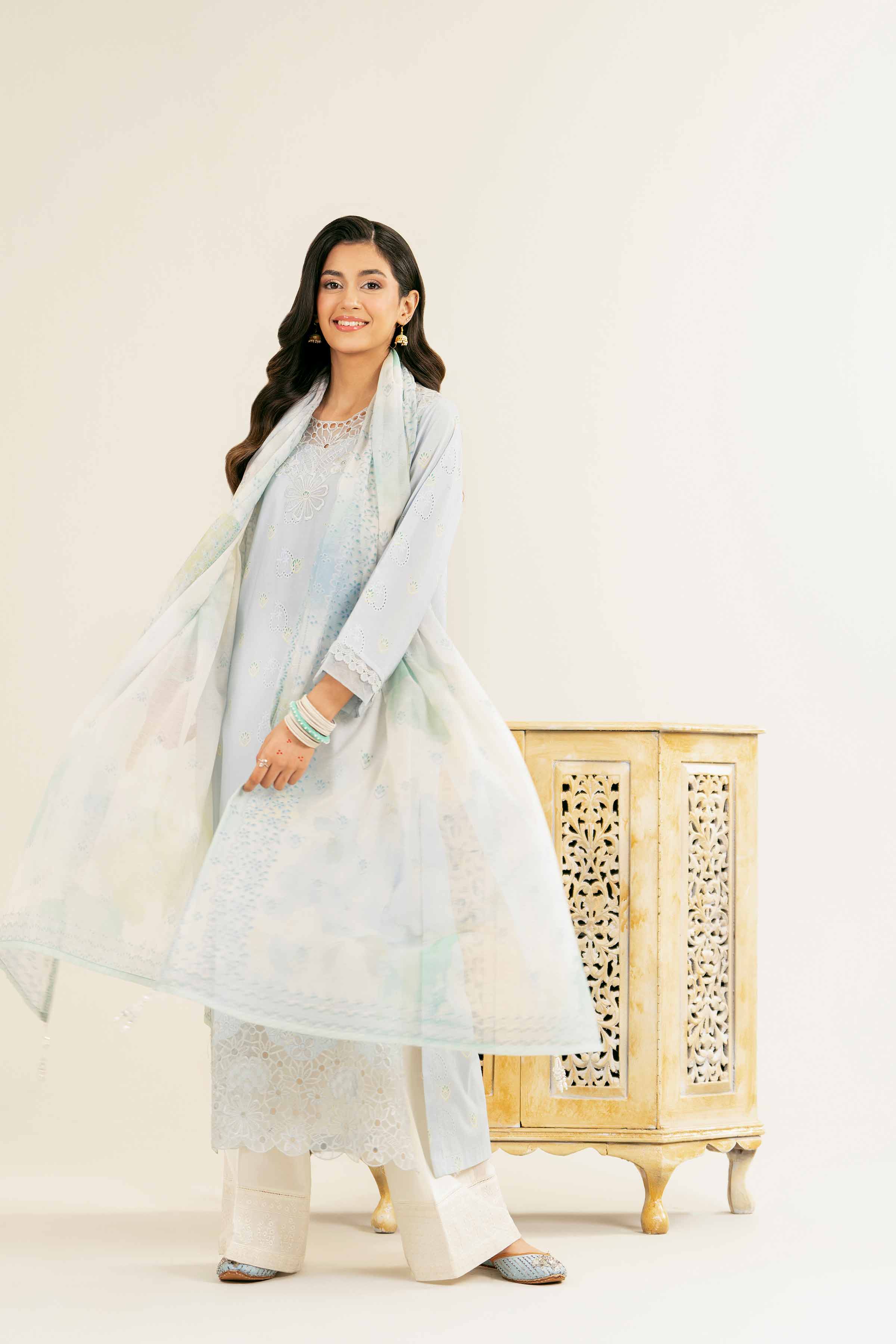 NishatUK - Sky Blue Embroidered   Chicken Kari 2-piece ready to wear Dress