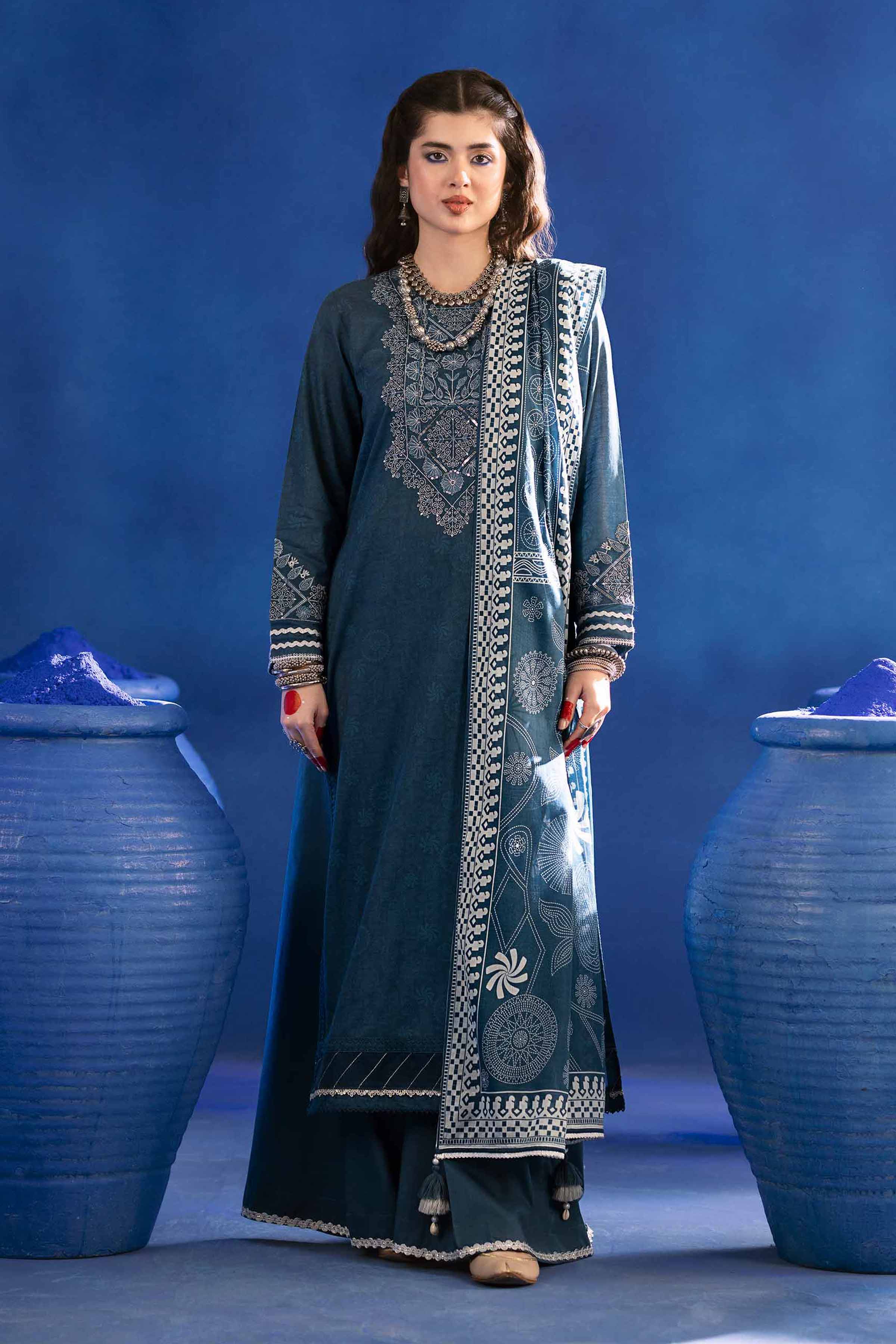 NishatUK - Blue Embroidered  Lawn 3-piece ready to wear Suit