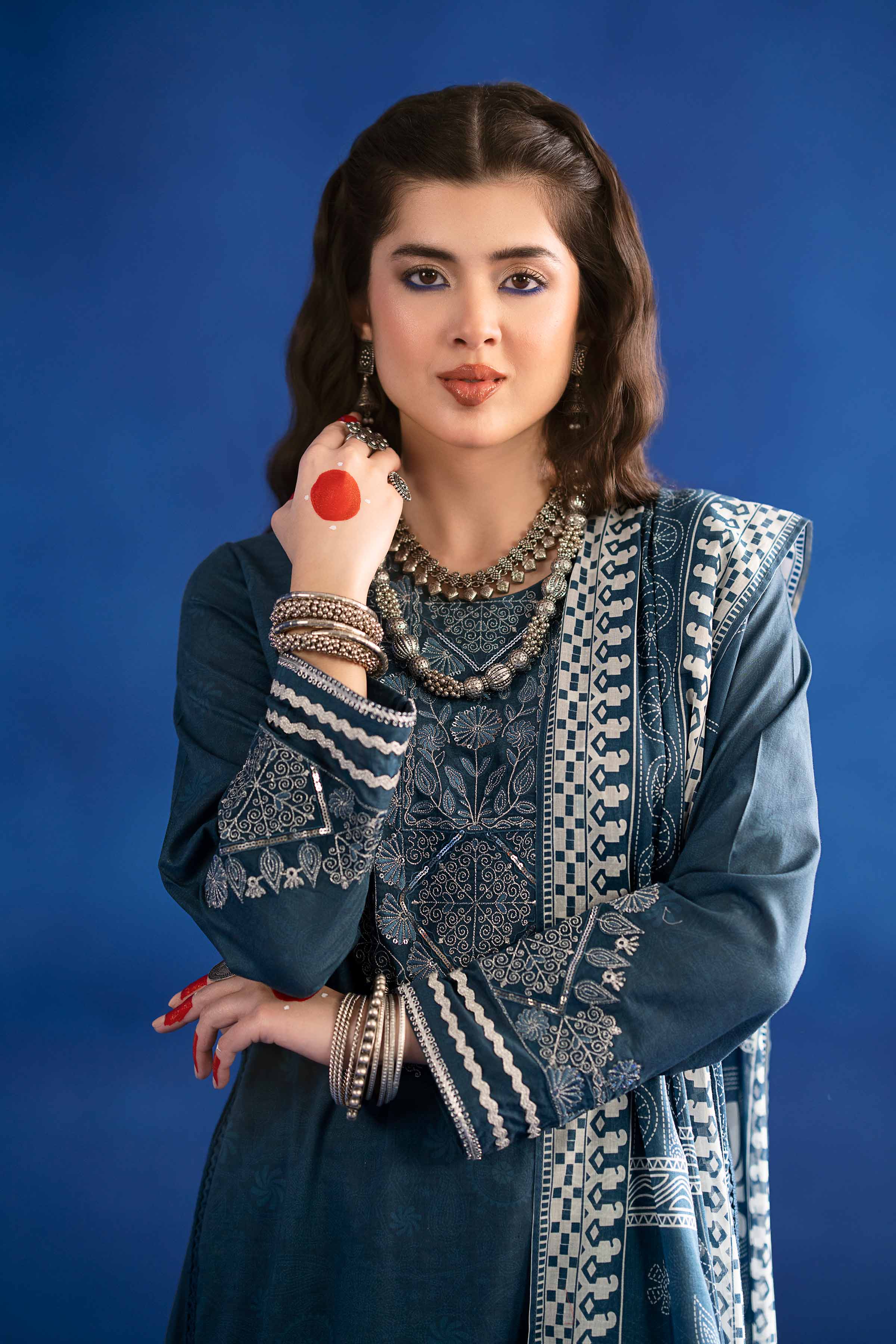 NishatUK - Blue Embroidered  Lawn 3-piece ready to wear Suit