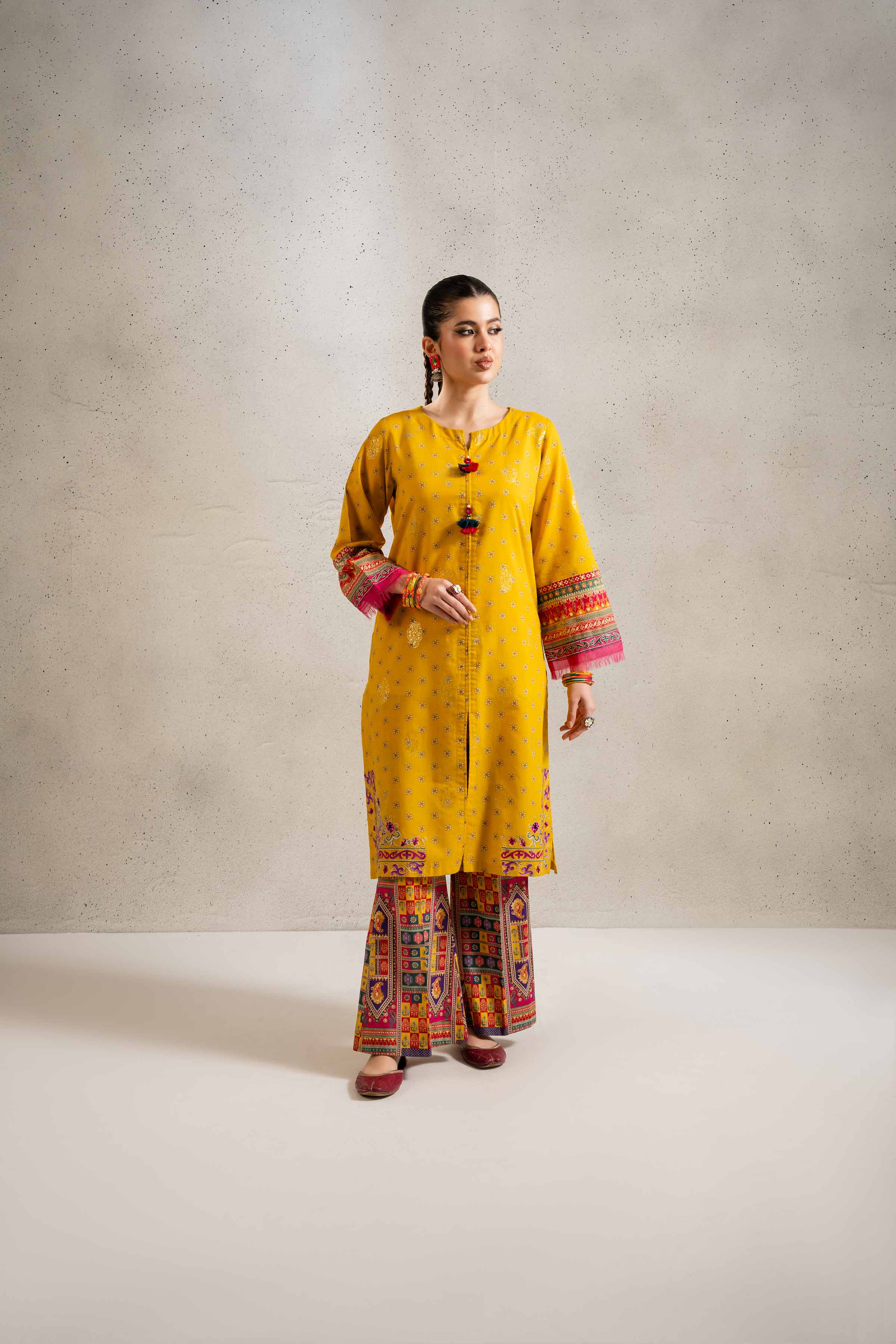 NishatUK - Yellow Embroidered  Jacquard 2-piece ready to wear Dress