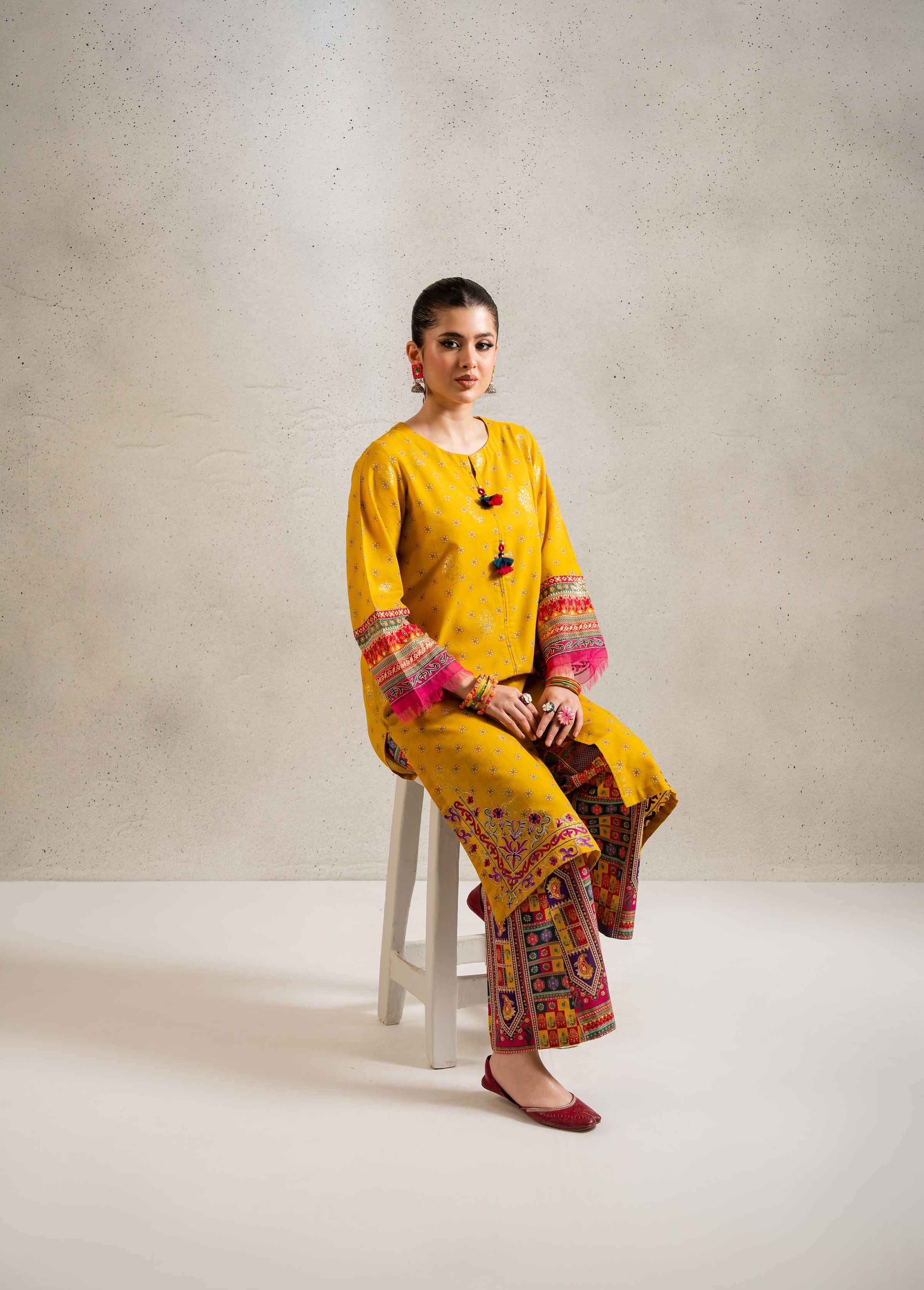 NishatUK - Yellow Embroidered  Jacquard 2-piece ready to wear Dress